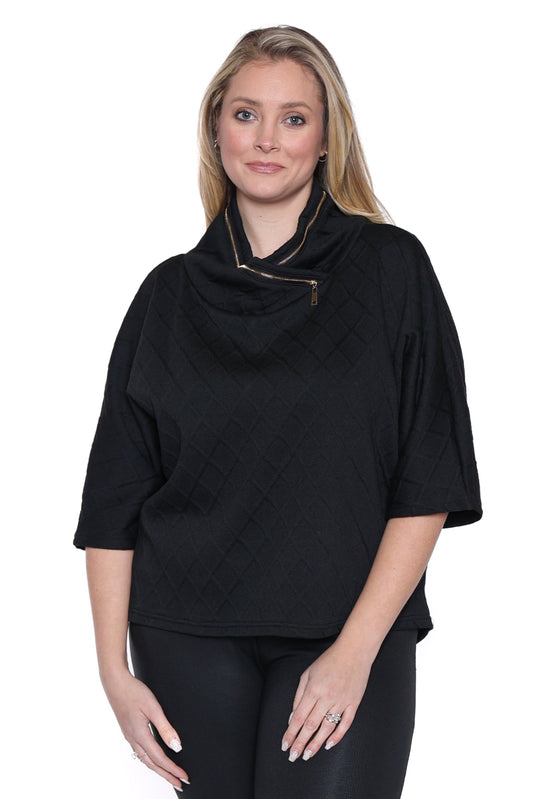 Quilted Zip-Neck Pullover