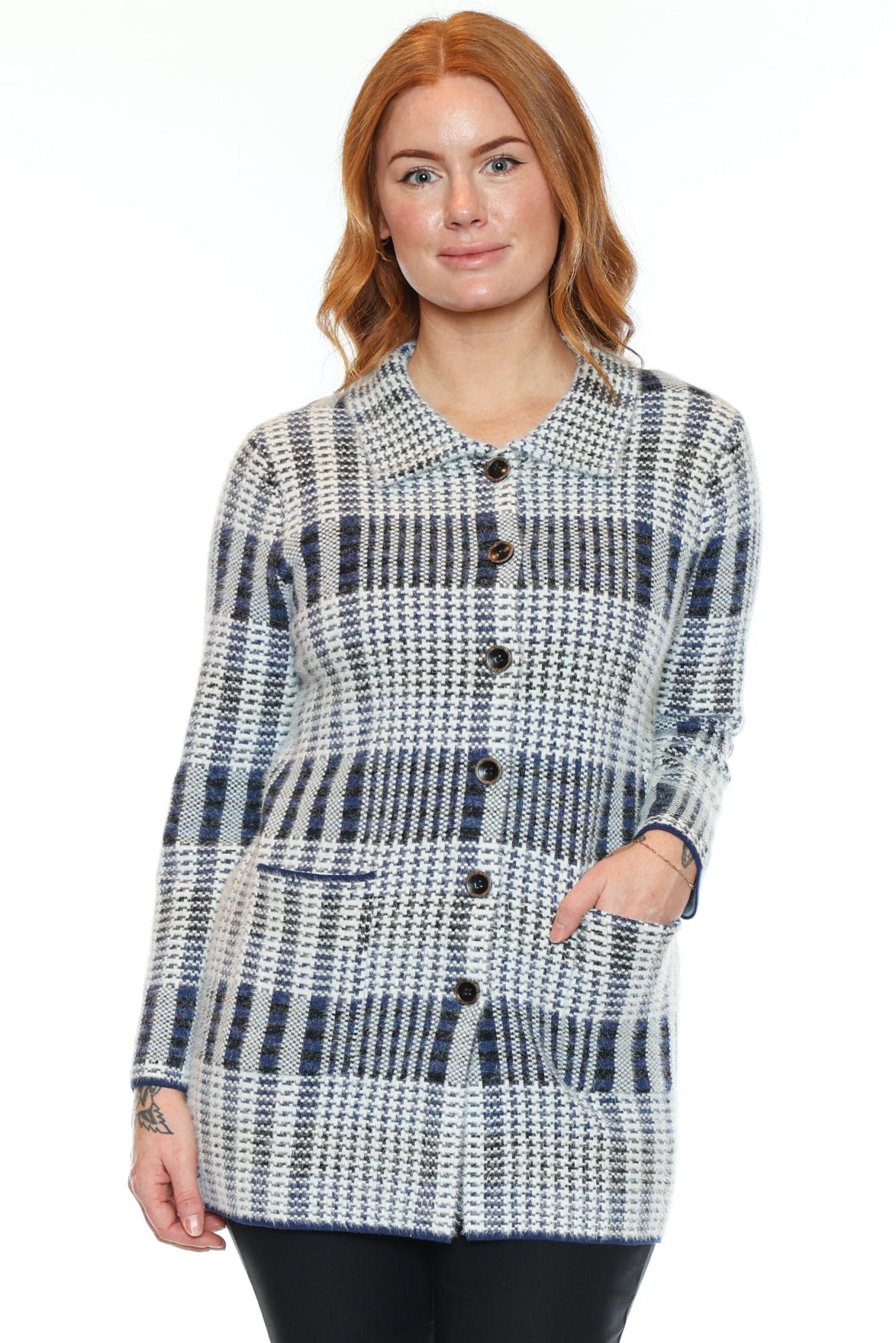 Classic Plaid Button Front Longline Cardigan