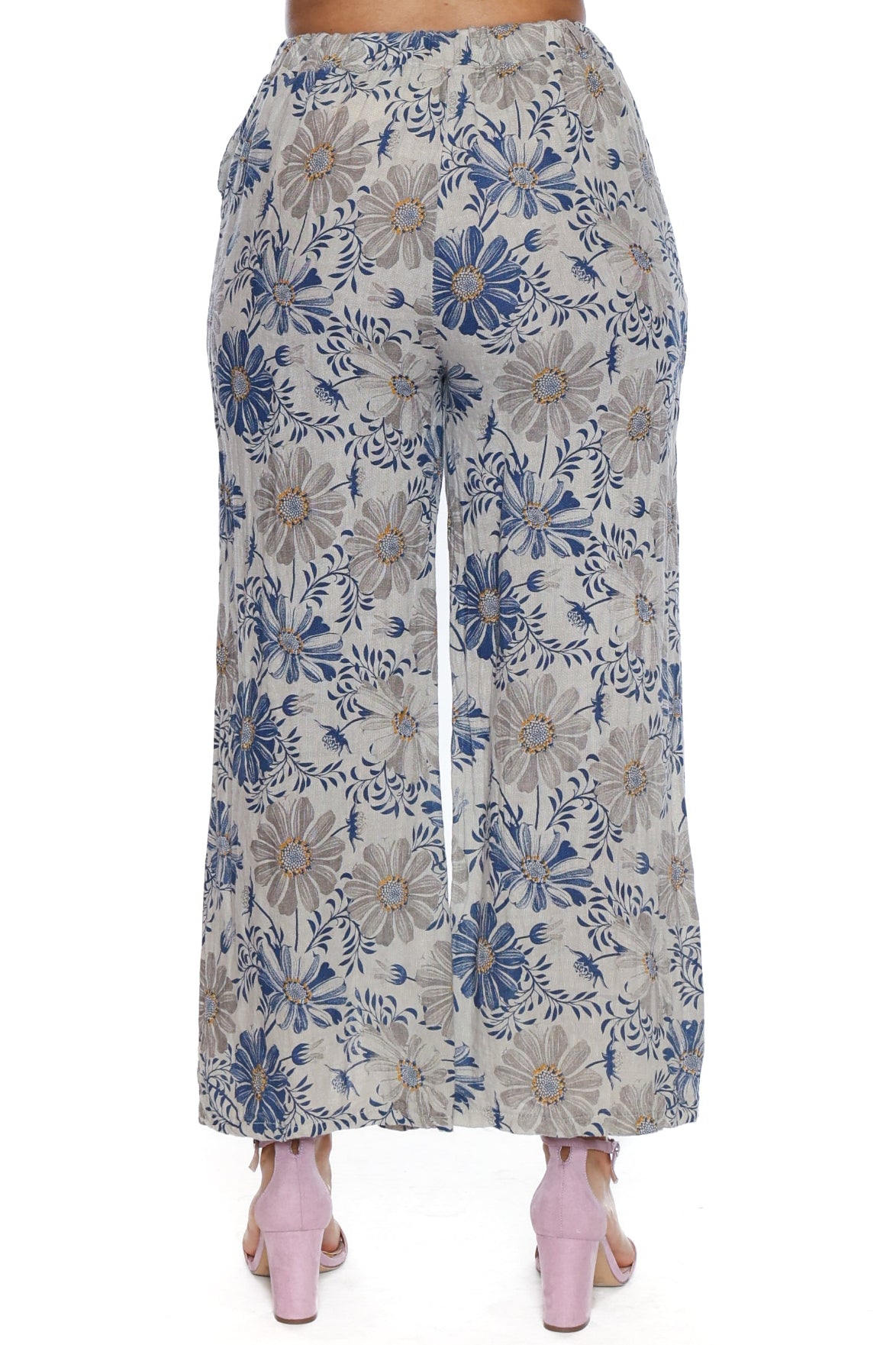 Floral Linen Wide-Leg Pants