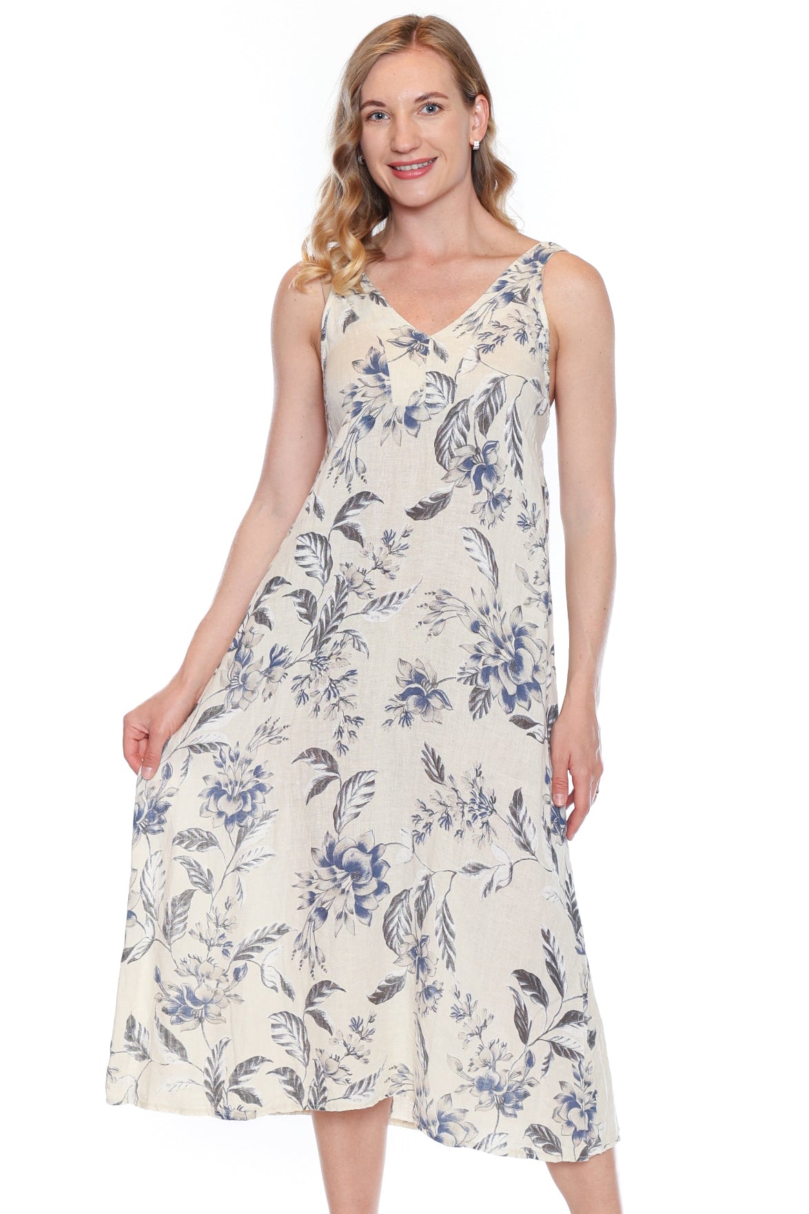 Floral V-Neck Sleeveless Midi Dress