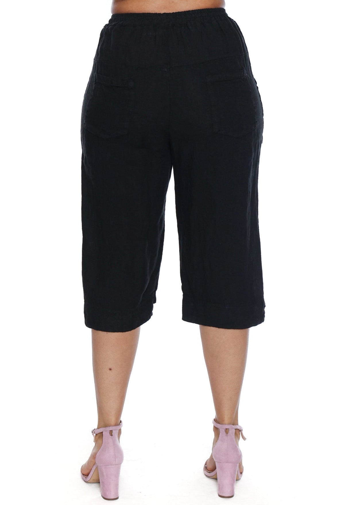 Linen Pull-On Bermuda Shorts with Pockets