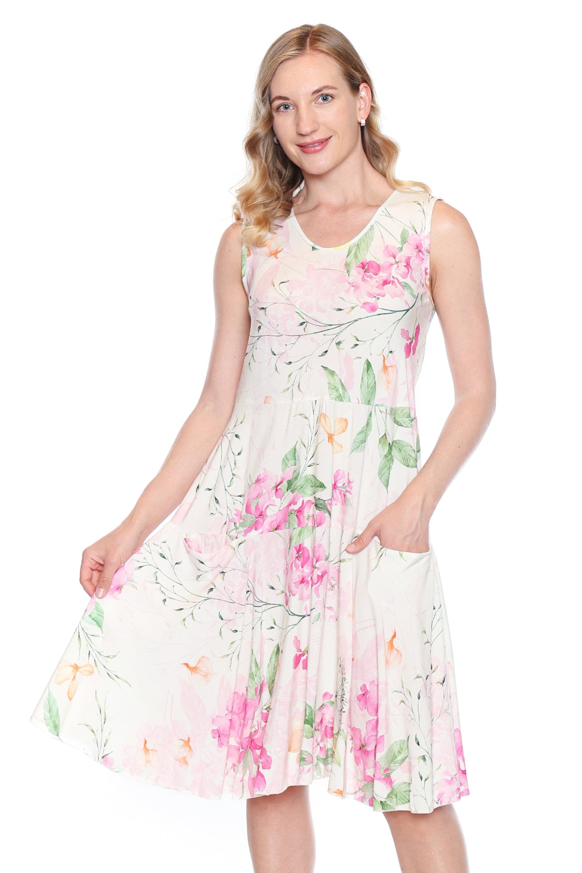 Floral Sleeveless Midi Dress with Pockets