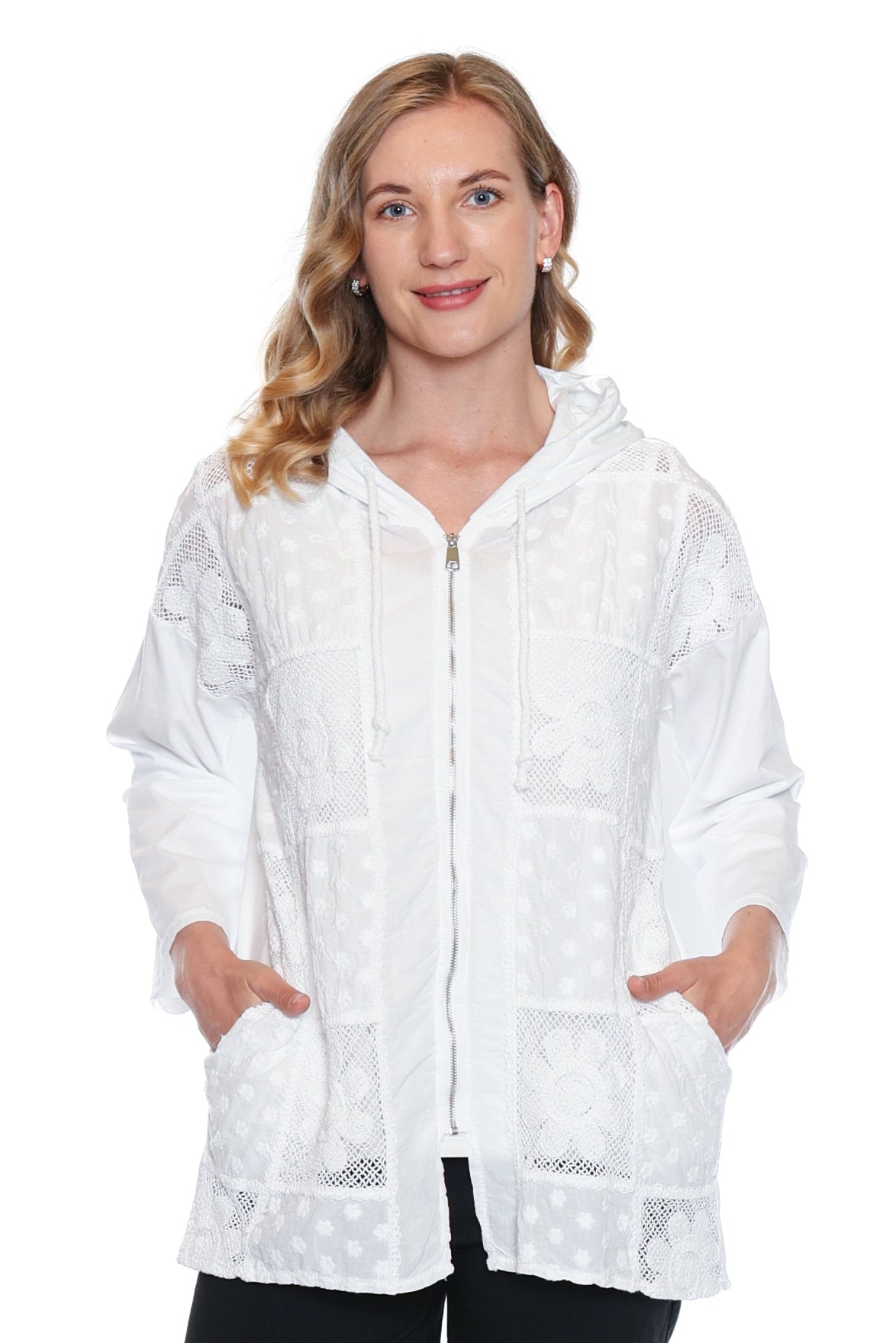 Lace Detail Zip-Up Cotton Jacket