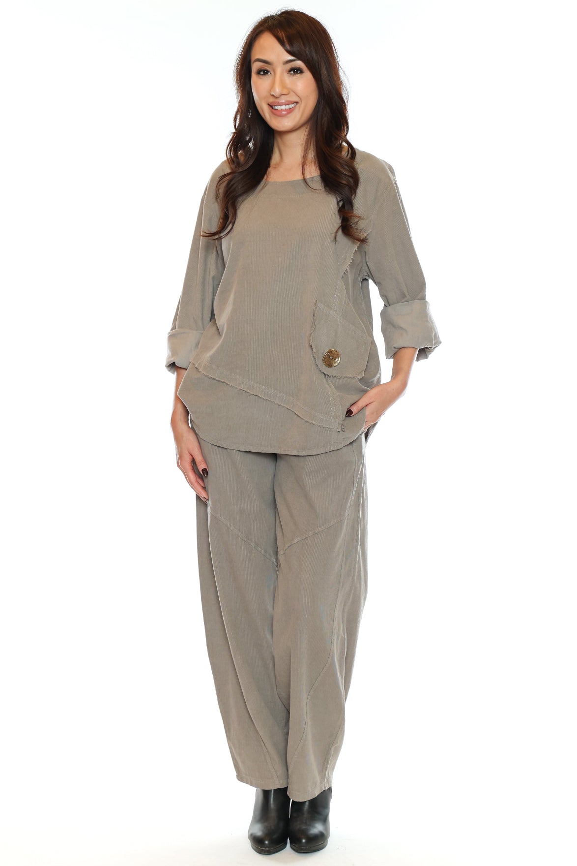 Textured Cotton Asymmetrical Pocket Top