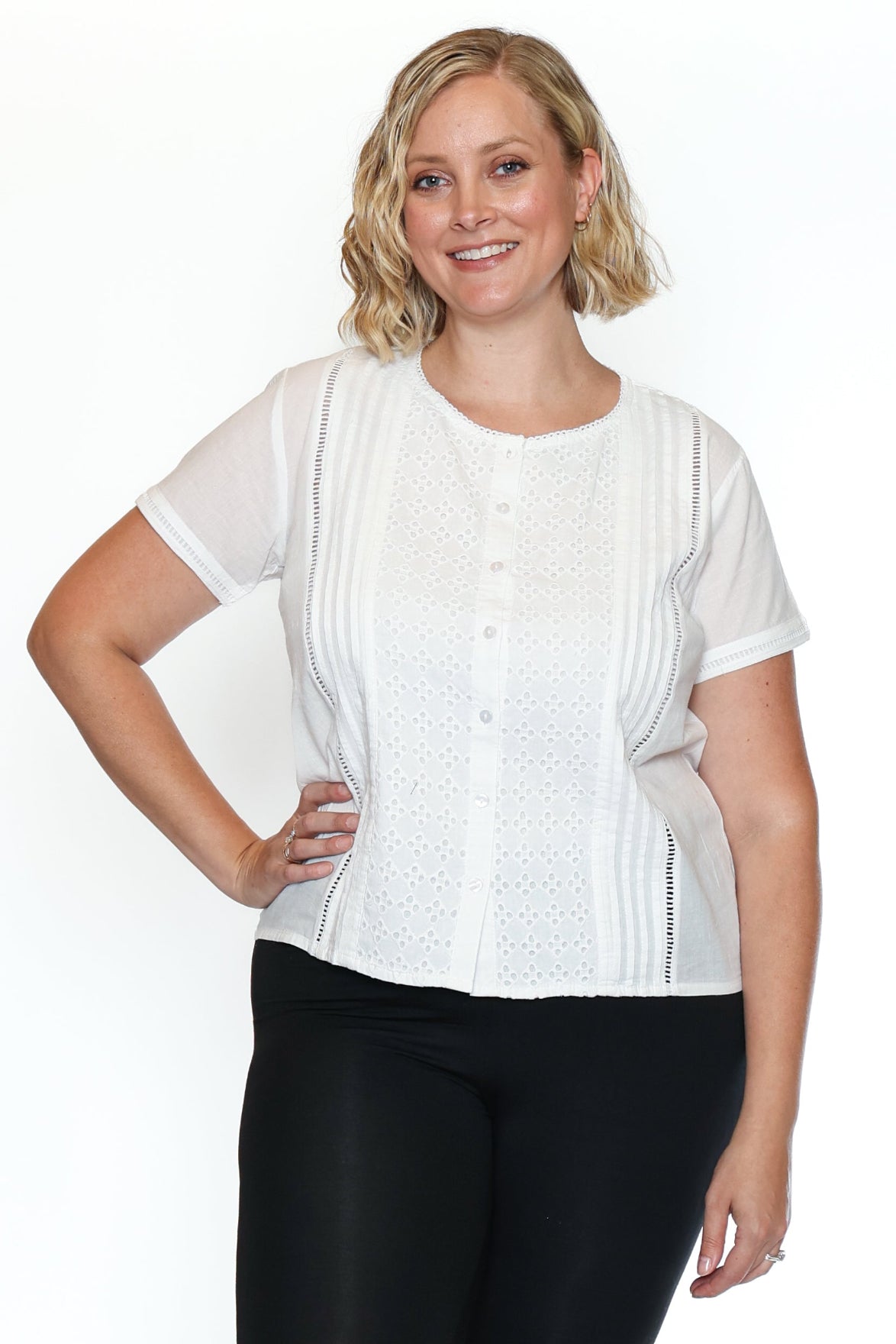 Classic Eyelet Cotton Button Blouse