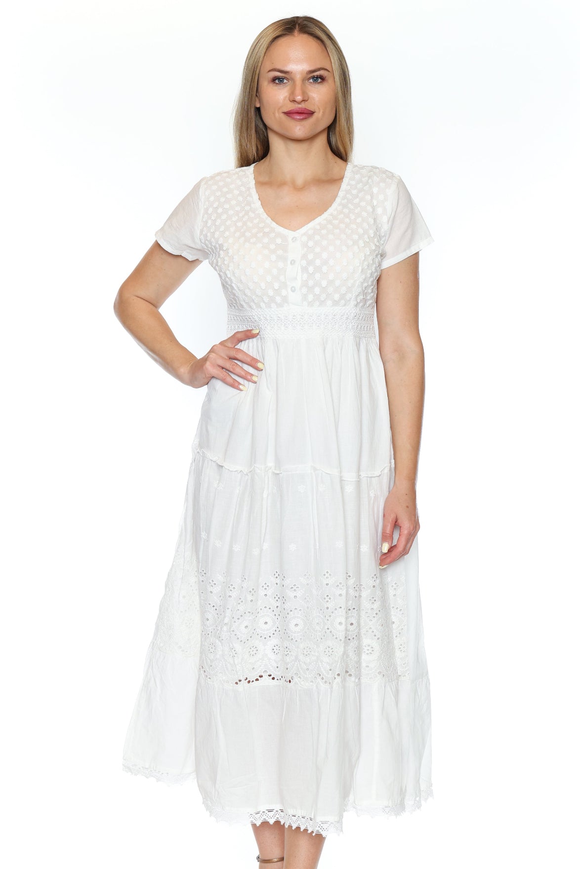 Romantic Eyelet Cotton Midi Dress