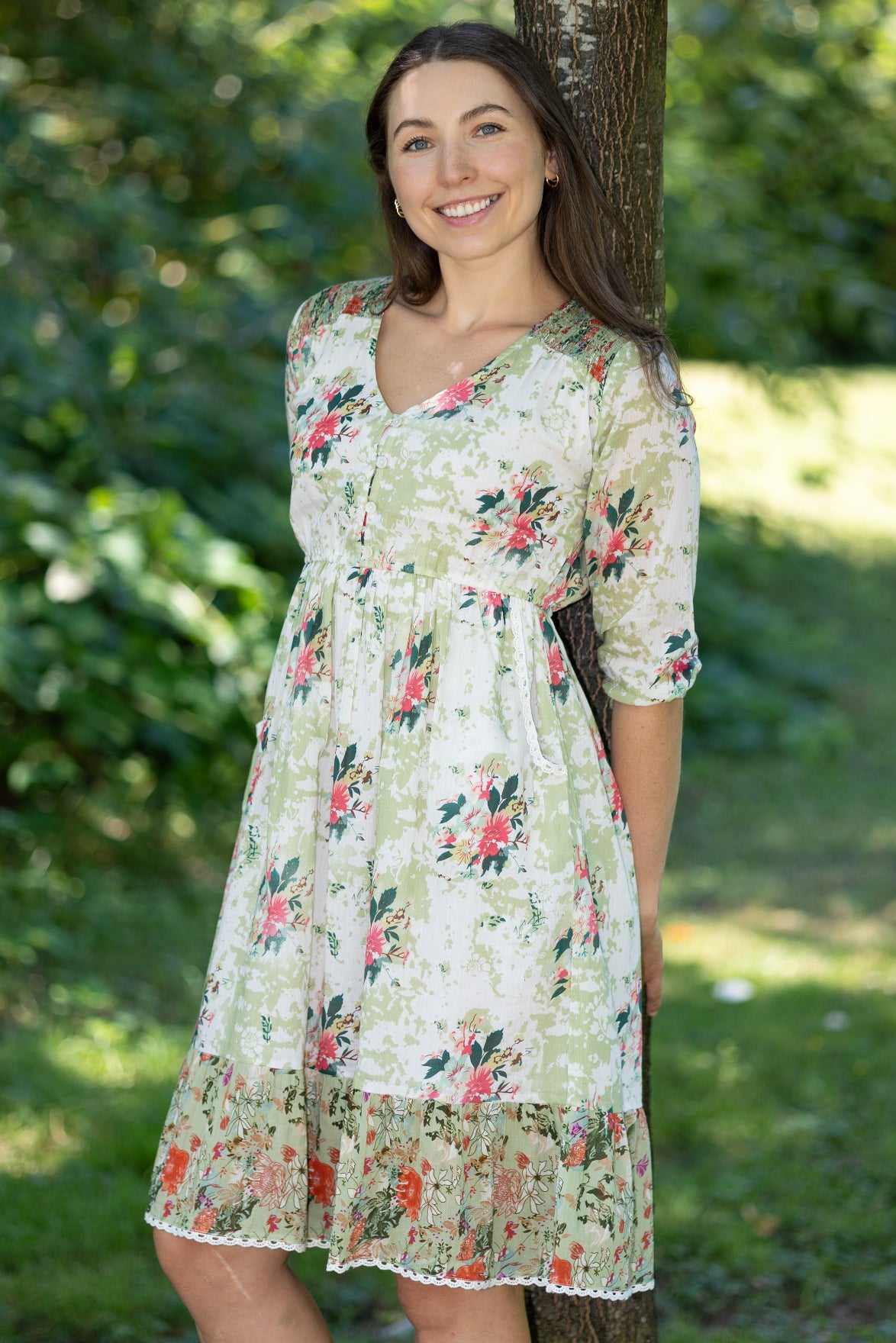 Vintage Floral Tiered Cotton Dress