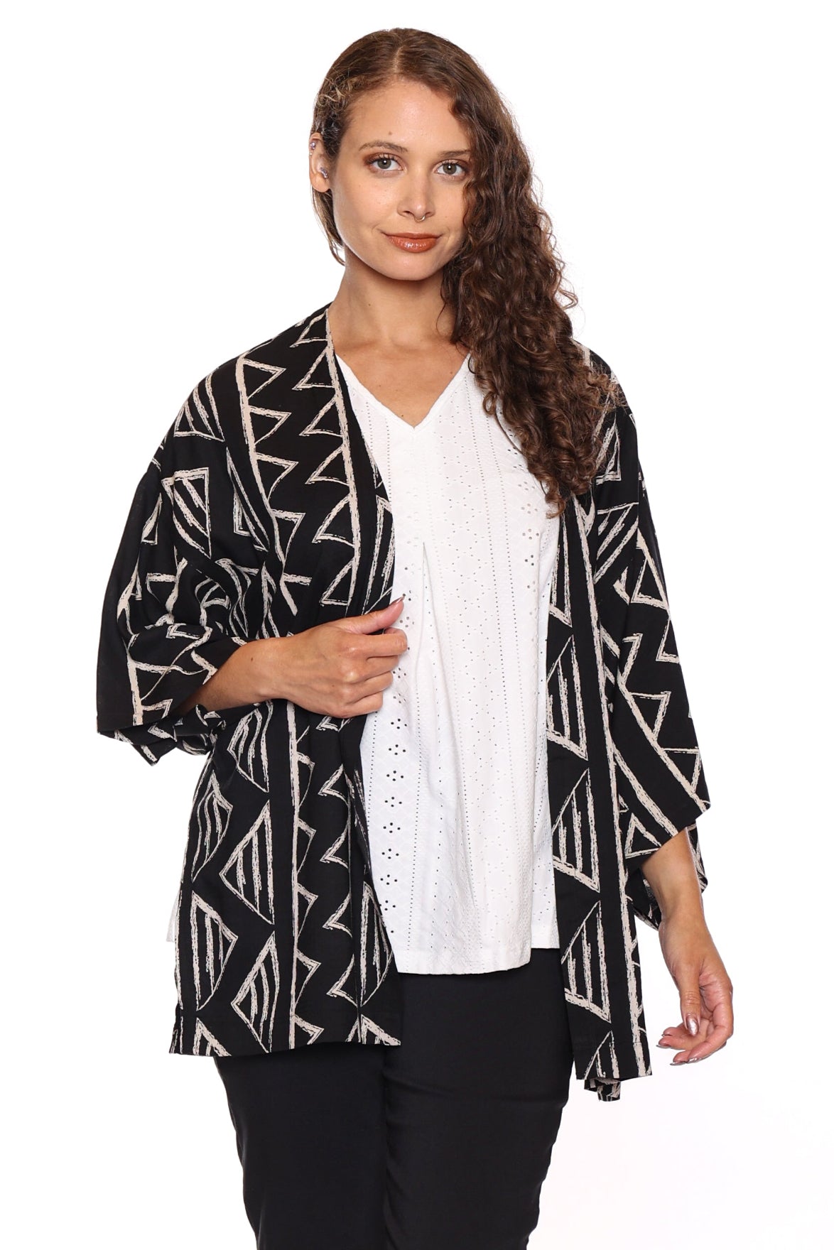 Open Front Geometric Kimono Jacket