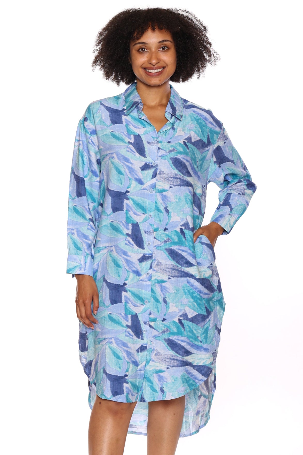 Printed Button-Front Shirt Dress