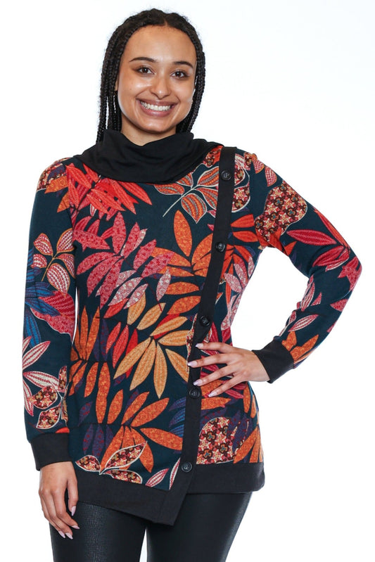 Floral Button Trim Tunic