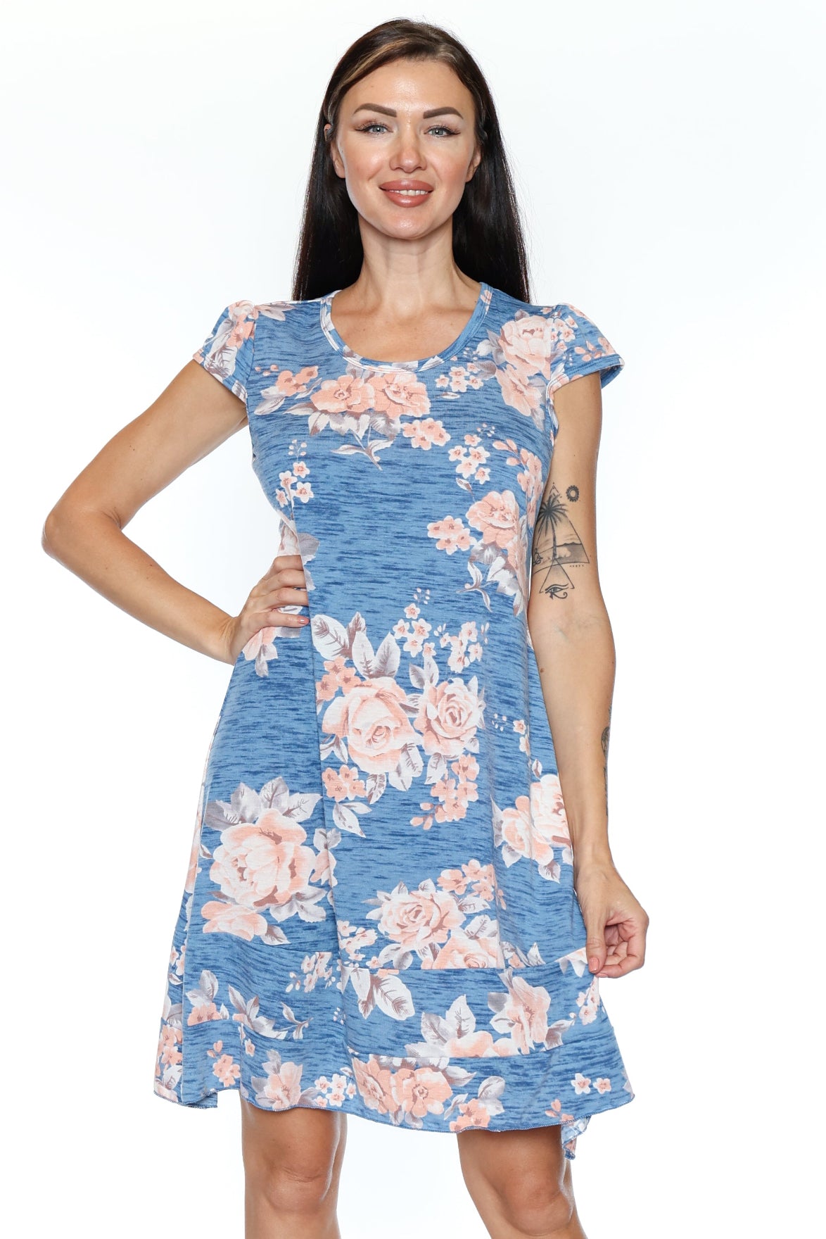 Floral Short Sleeve A-Line Dress