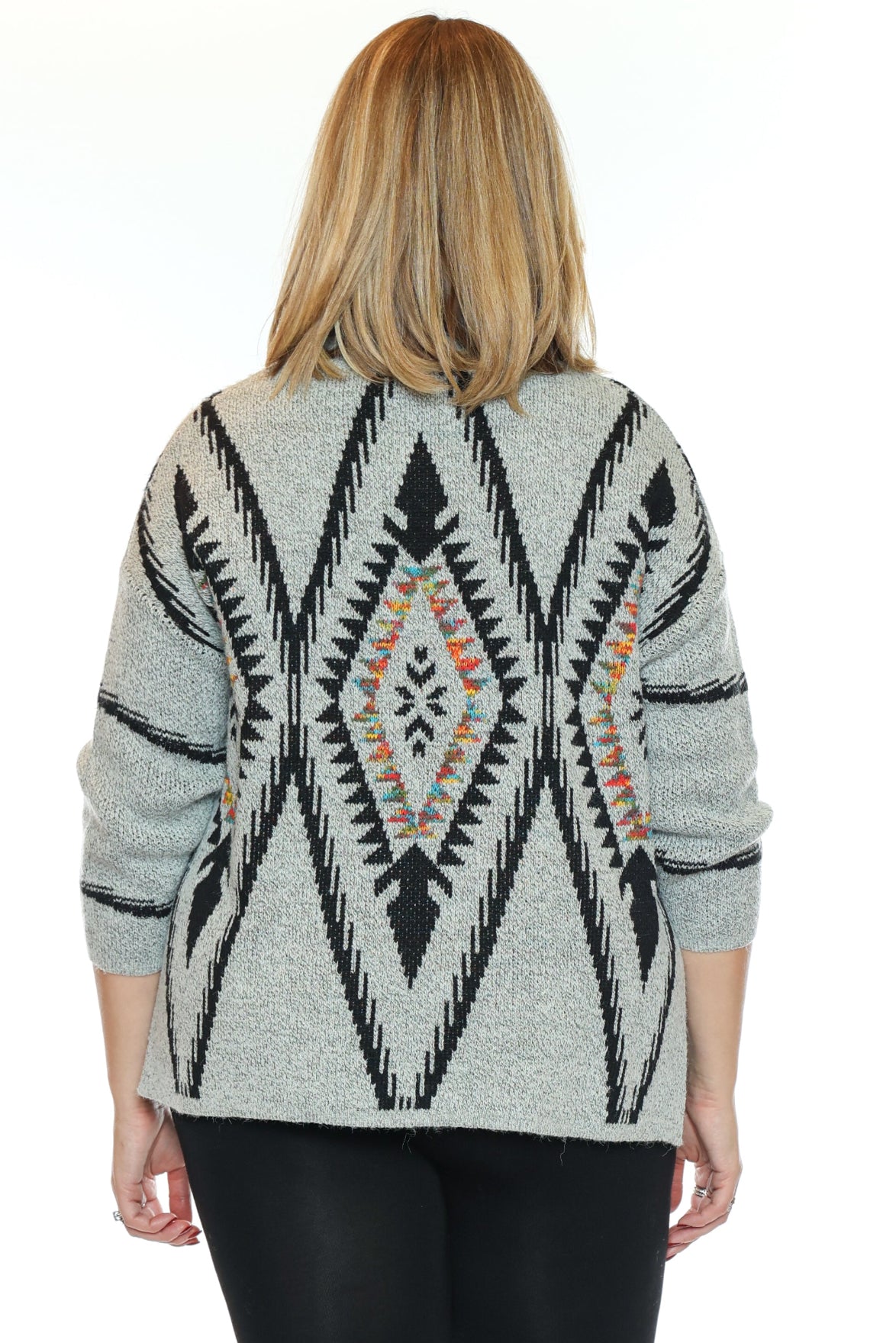 Southwestern Geometric Mock Neck Sweater