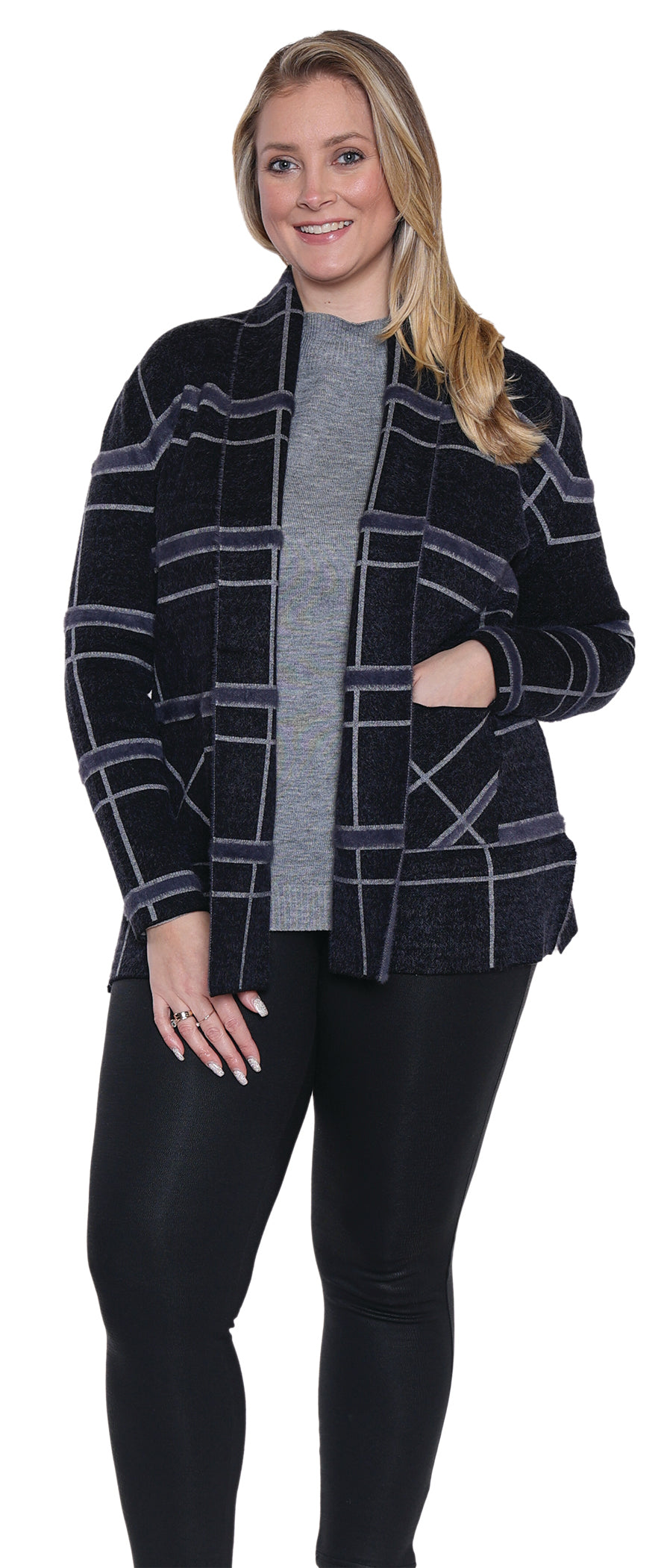 Plaid Open Front Cardigan