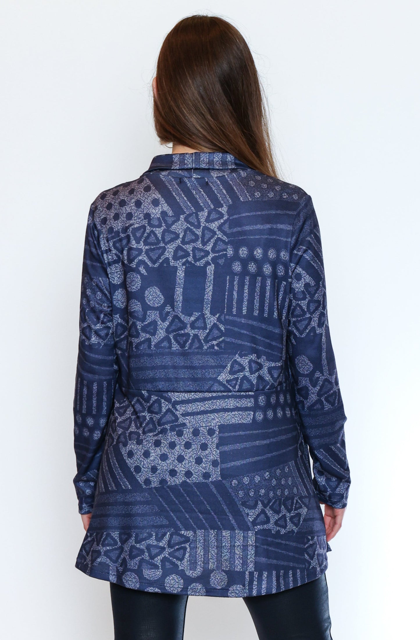 Denim Patch Print Drape Cardigan
