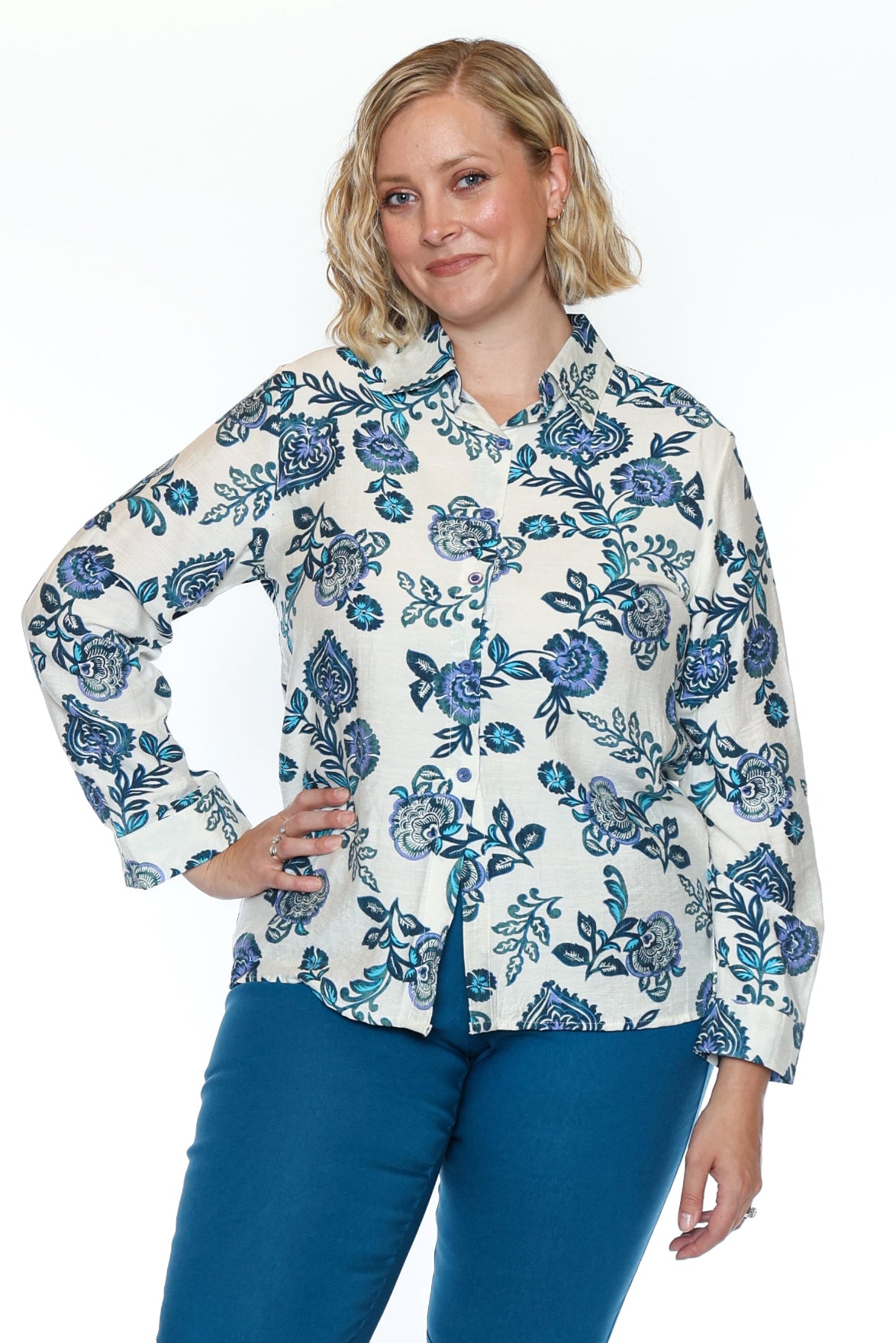 Floral Print Button-Front Blouse