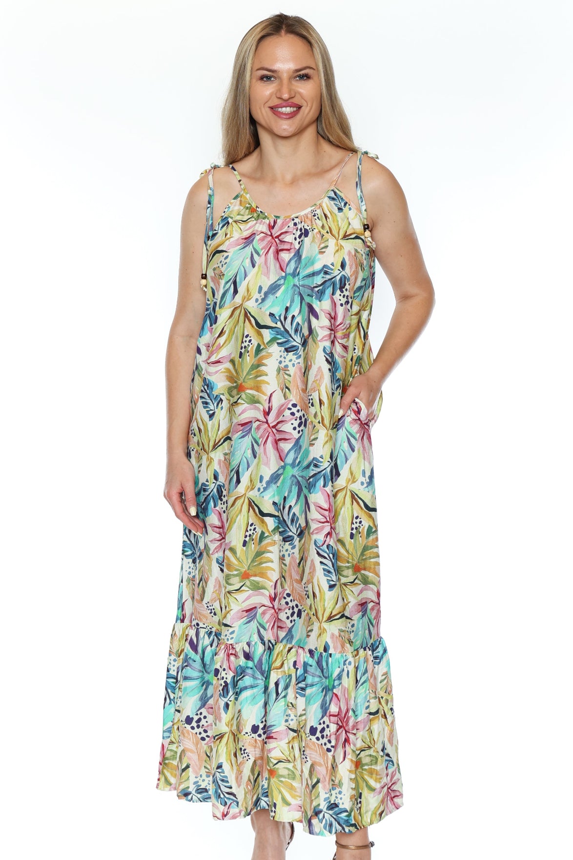 Adjustable Strap Tropical Maxi Dress