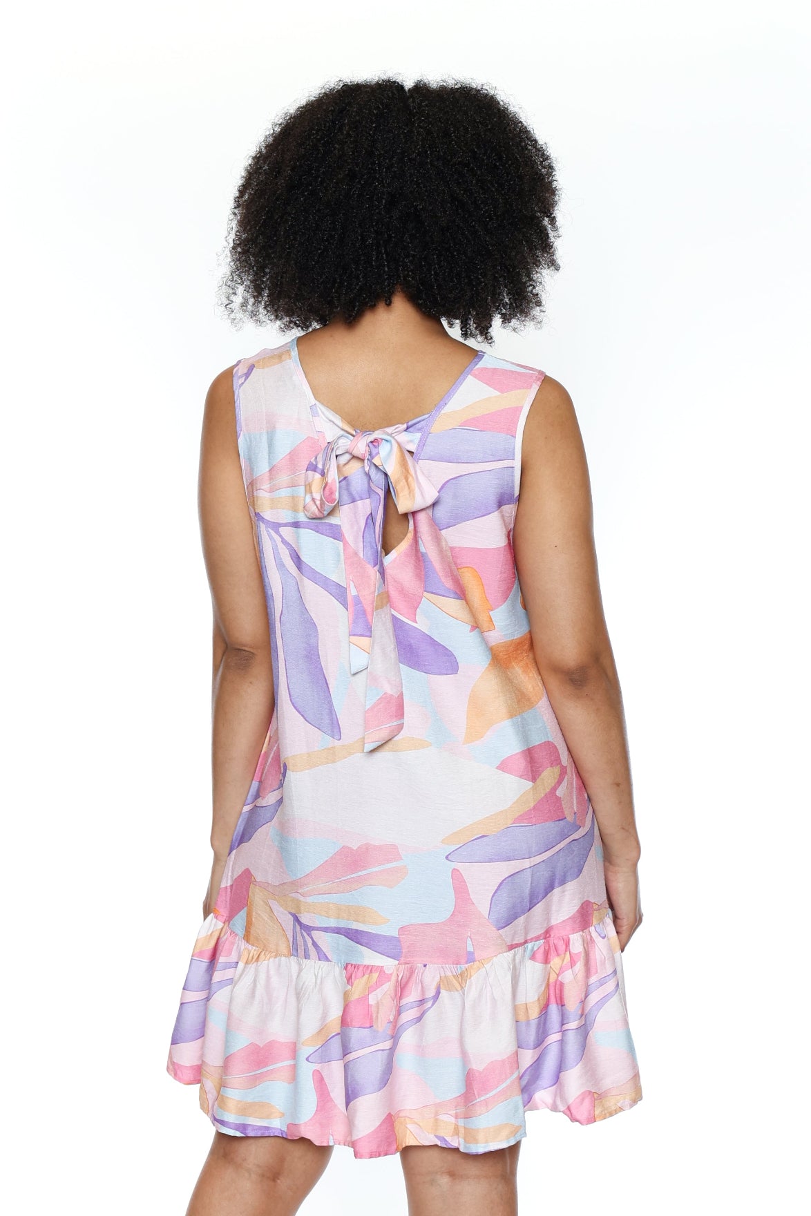 Abstract Pastel Ruffle-Hem Dress