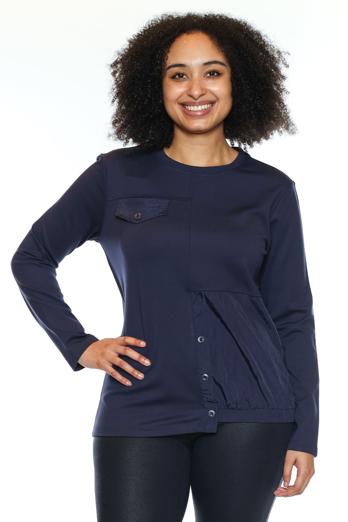 Mixed Media Button Detail Top