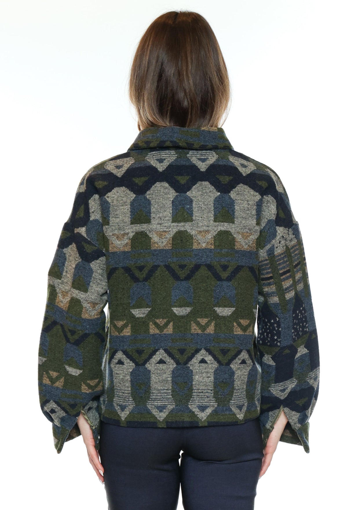 Geometric Print Button-Up Jacket