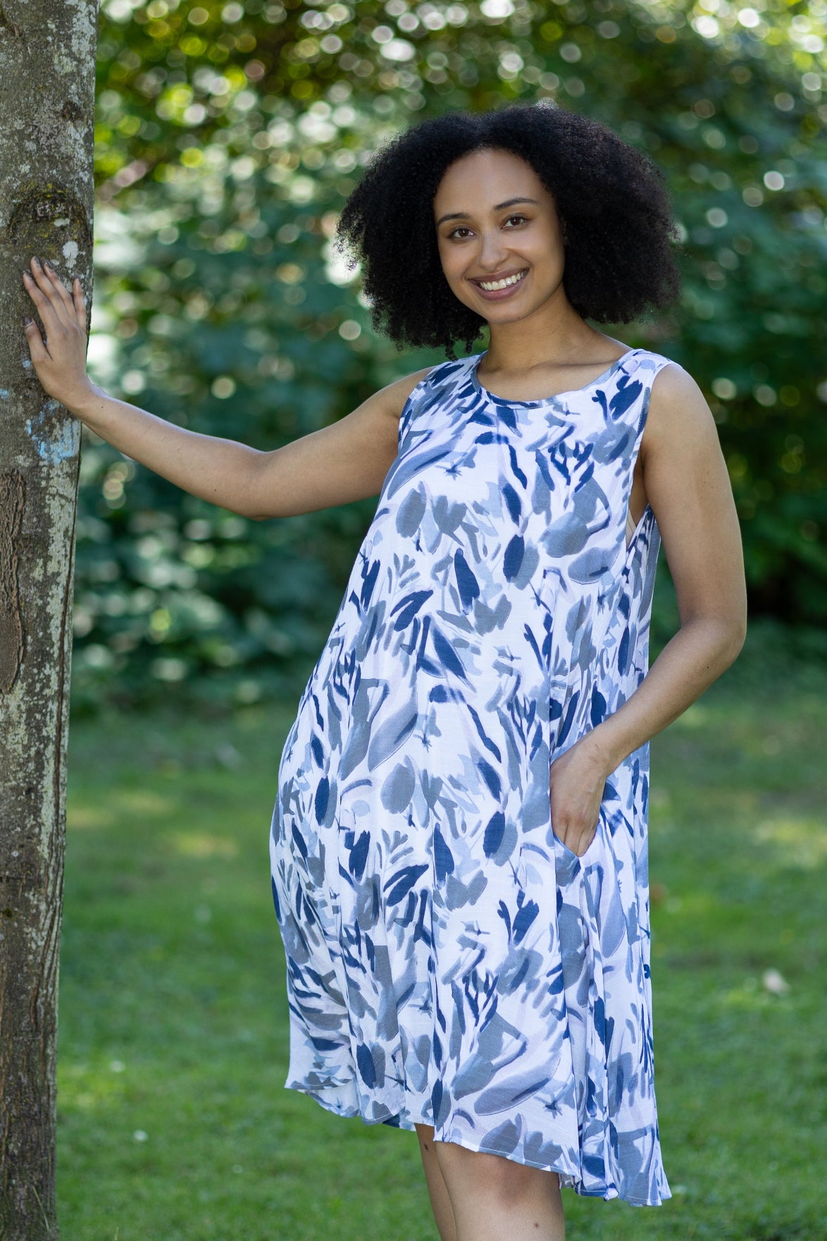 Sleeveless Watercolor A-Line Dress