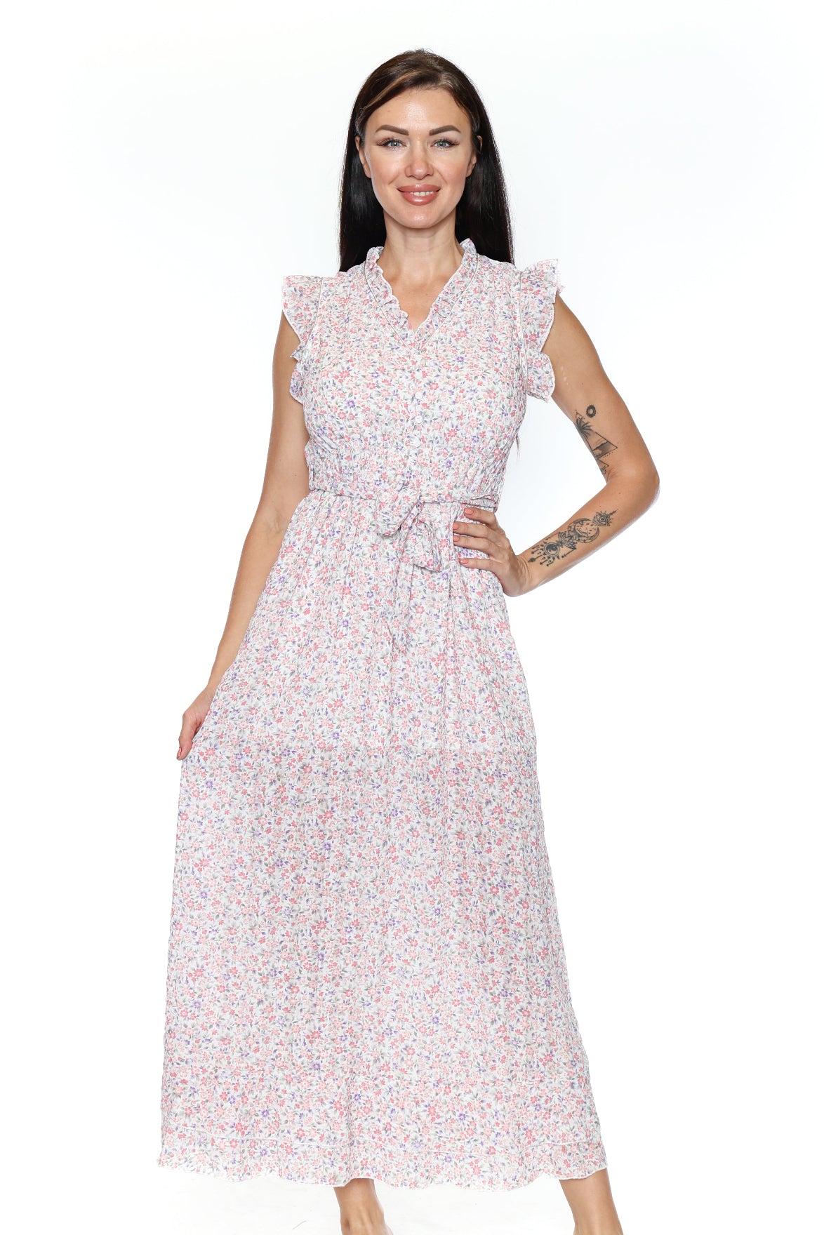 Floral Ruffle Sleeve Maxi Dress