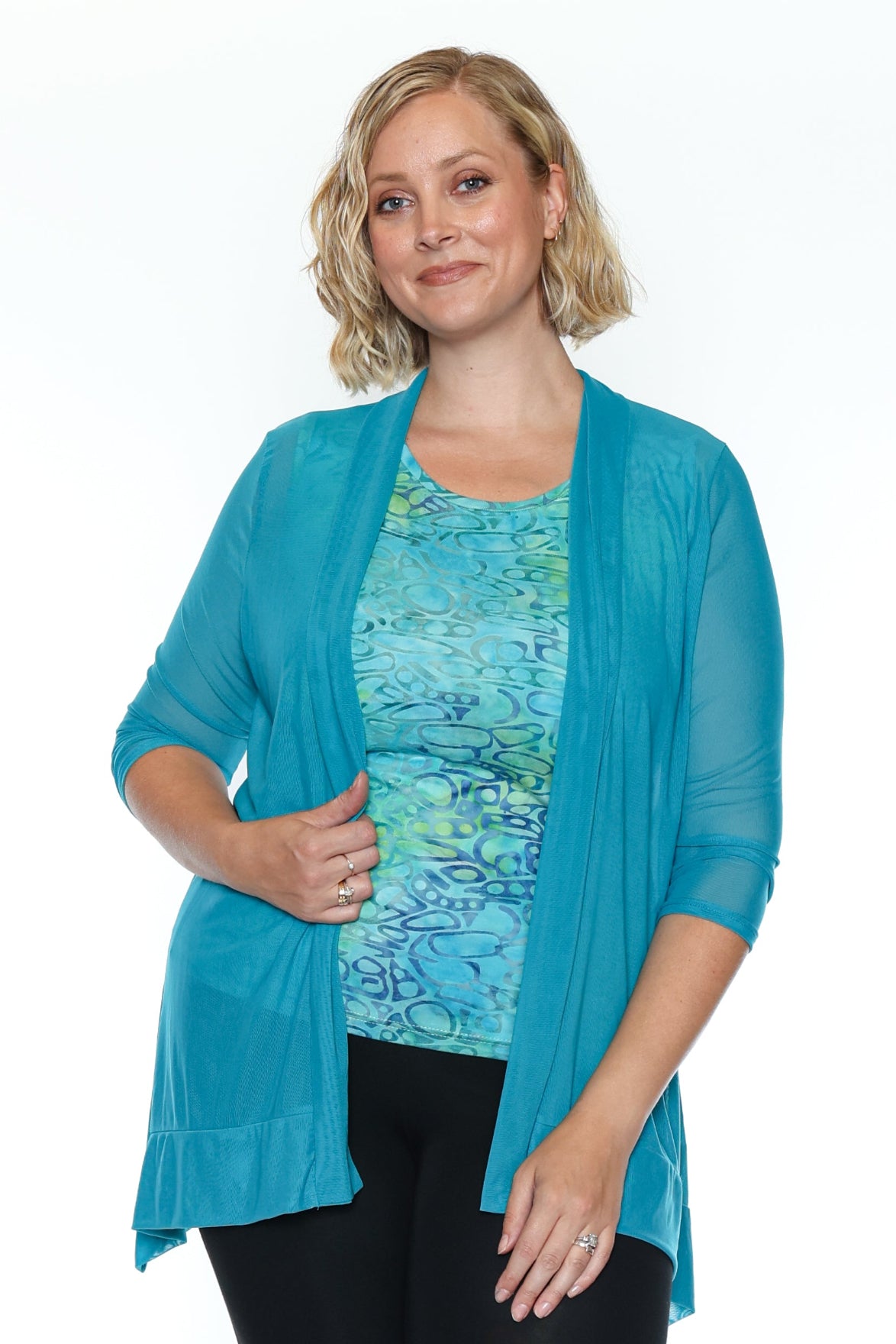 Sheer Mesh Open-Front Cardigan