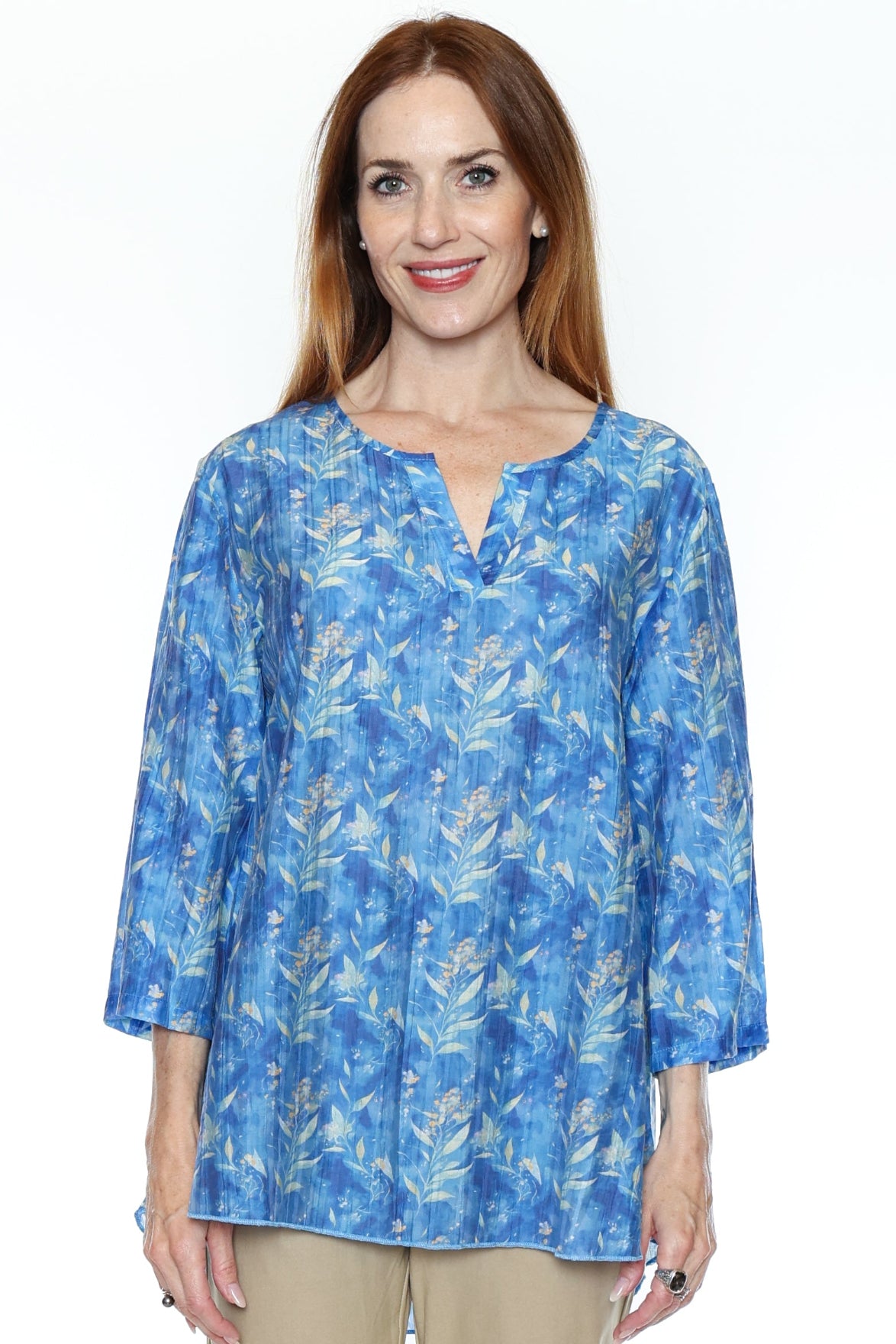 Floral Print Split Neck Top