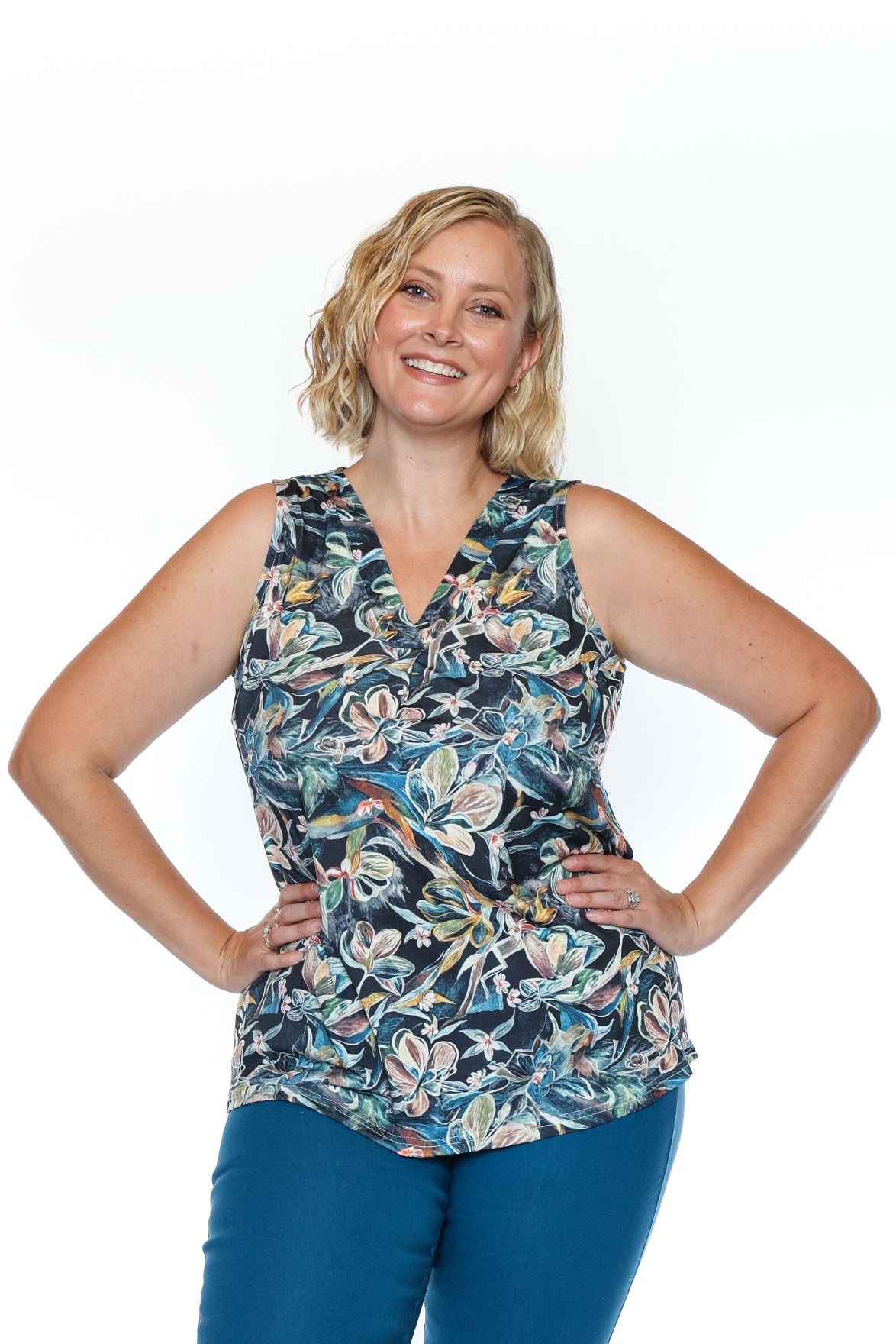 Sleeveless V-Neck Printed Tank
