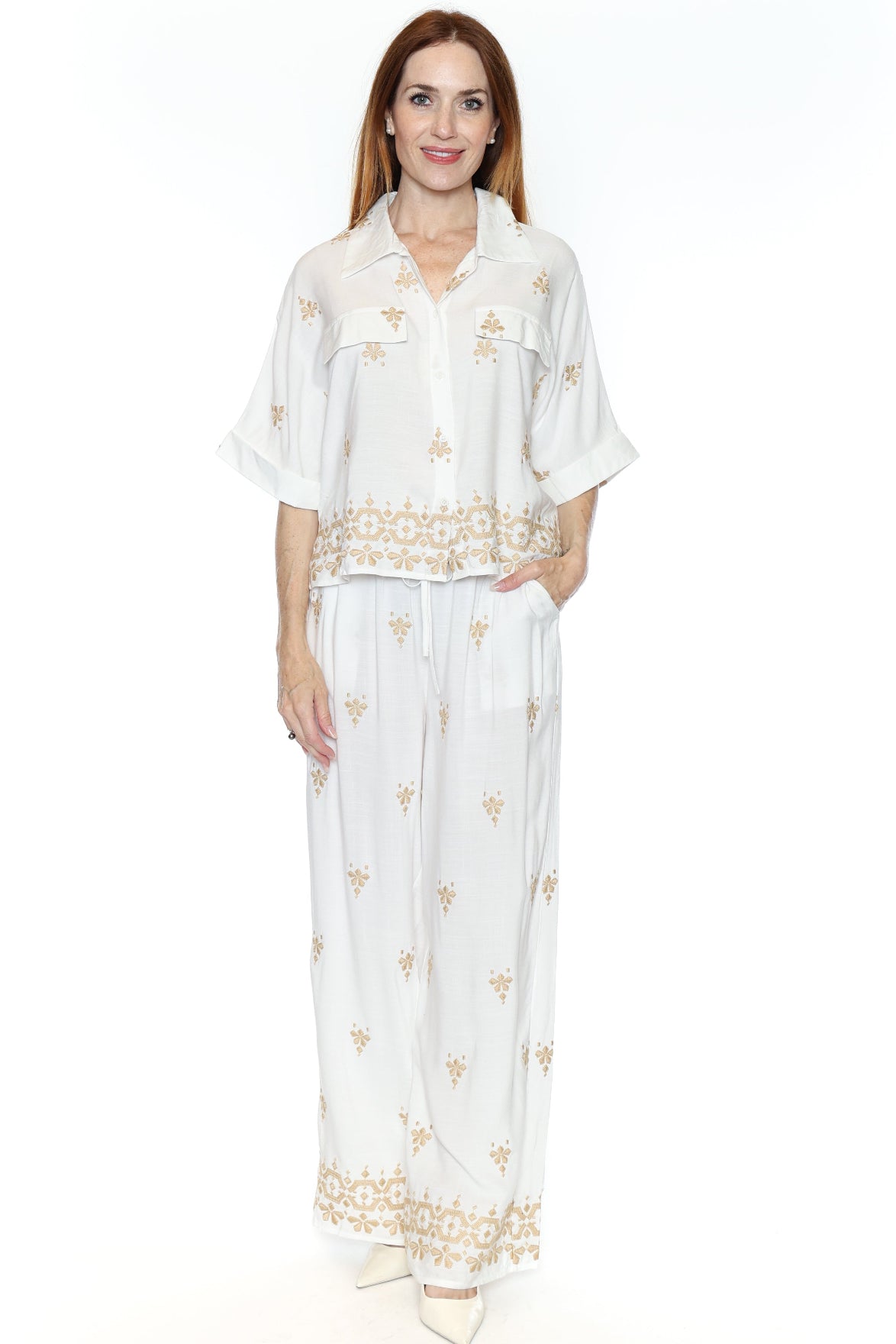 Embroidered Linen-Blend Boxy Shirt
