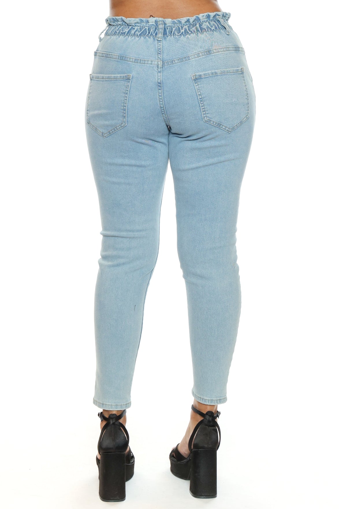 Ruched Waist Pull-On Denim Pant