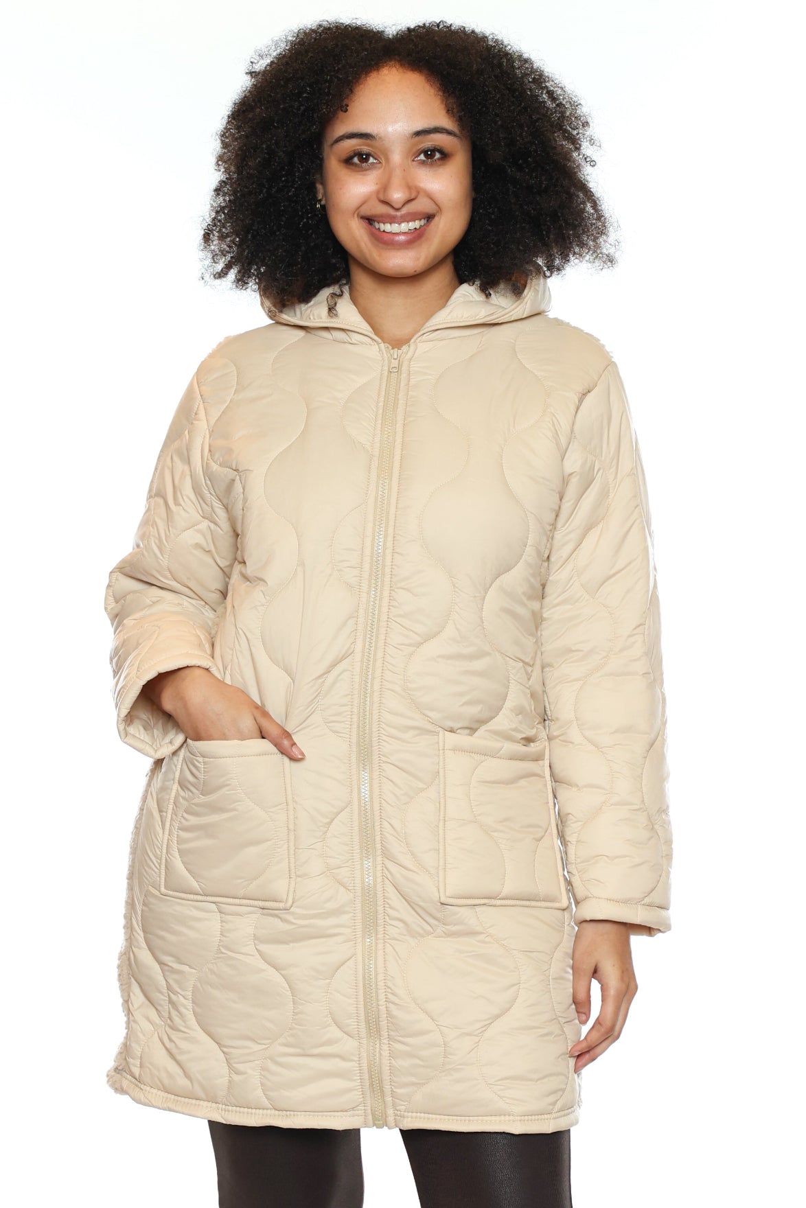 Cozy Quilted Sherpa Back Hooded Jacket