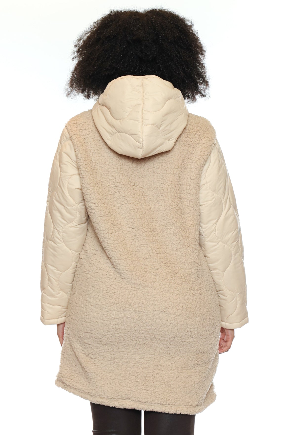 Cozy Quilted Sherpa Back Hooded Jacket