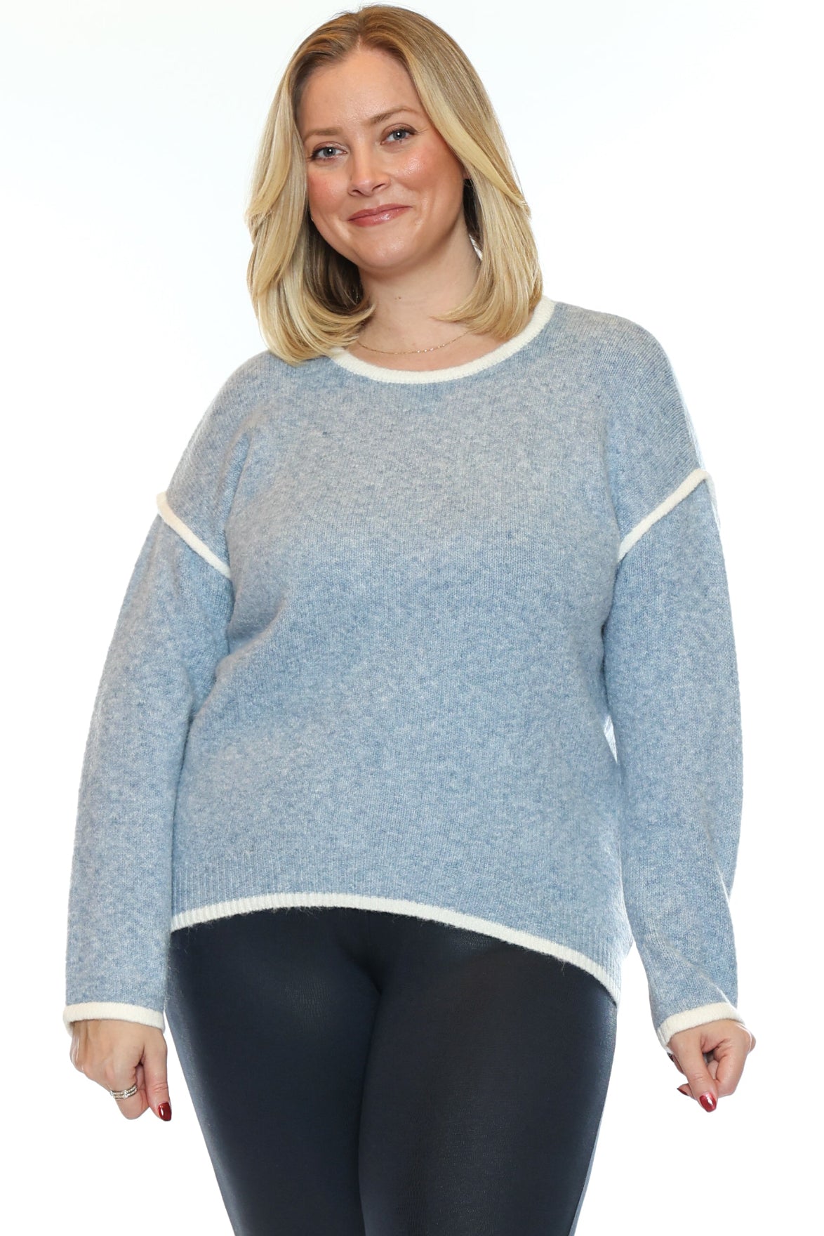 Cozy Contrast Trim Knit Sweater