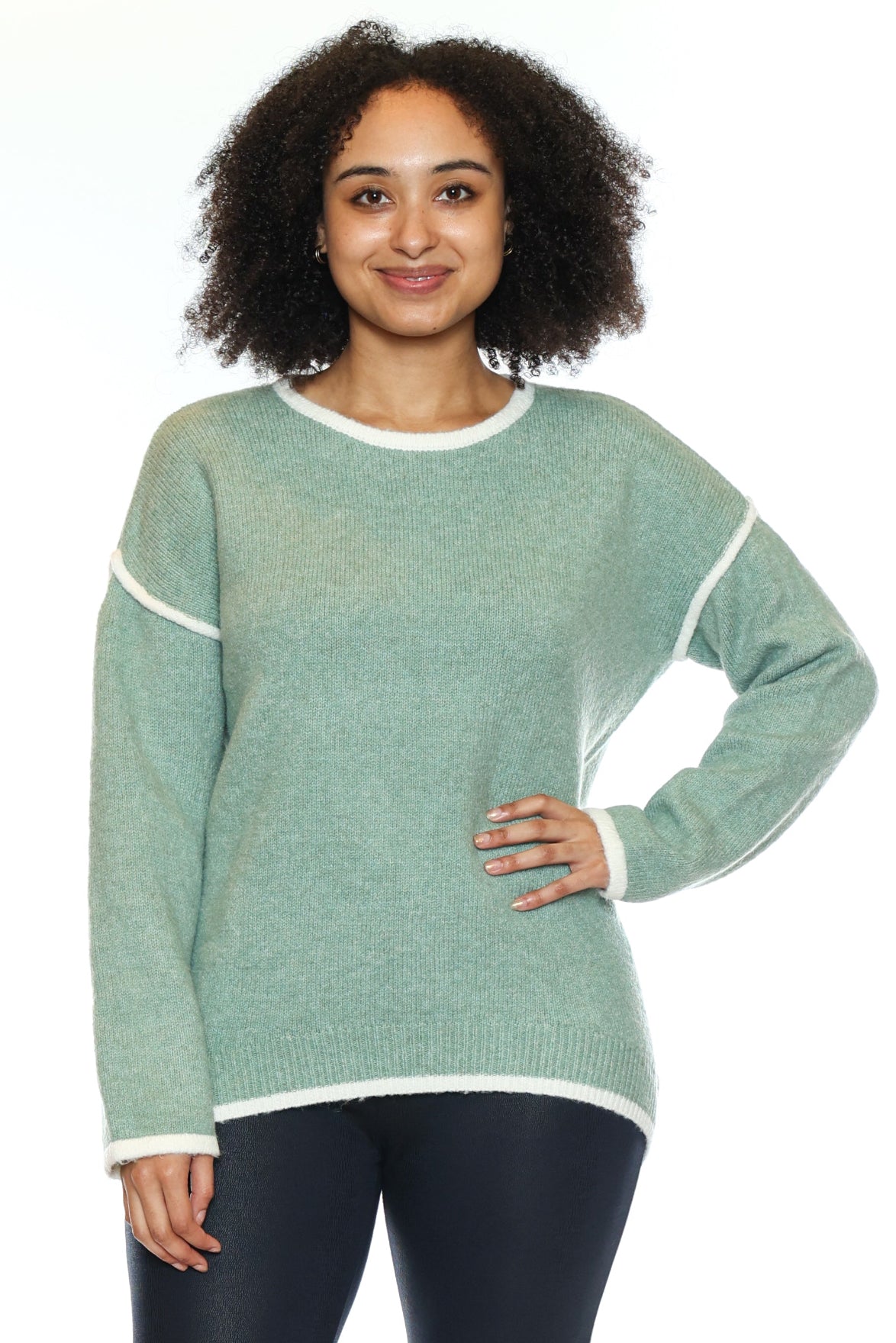 Cozy Contrast Trim Knit Sweater