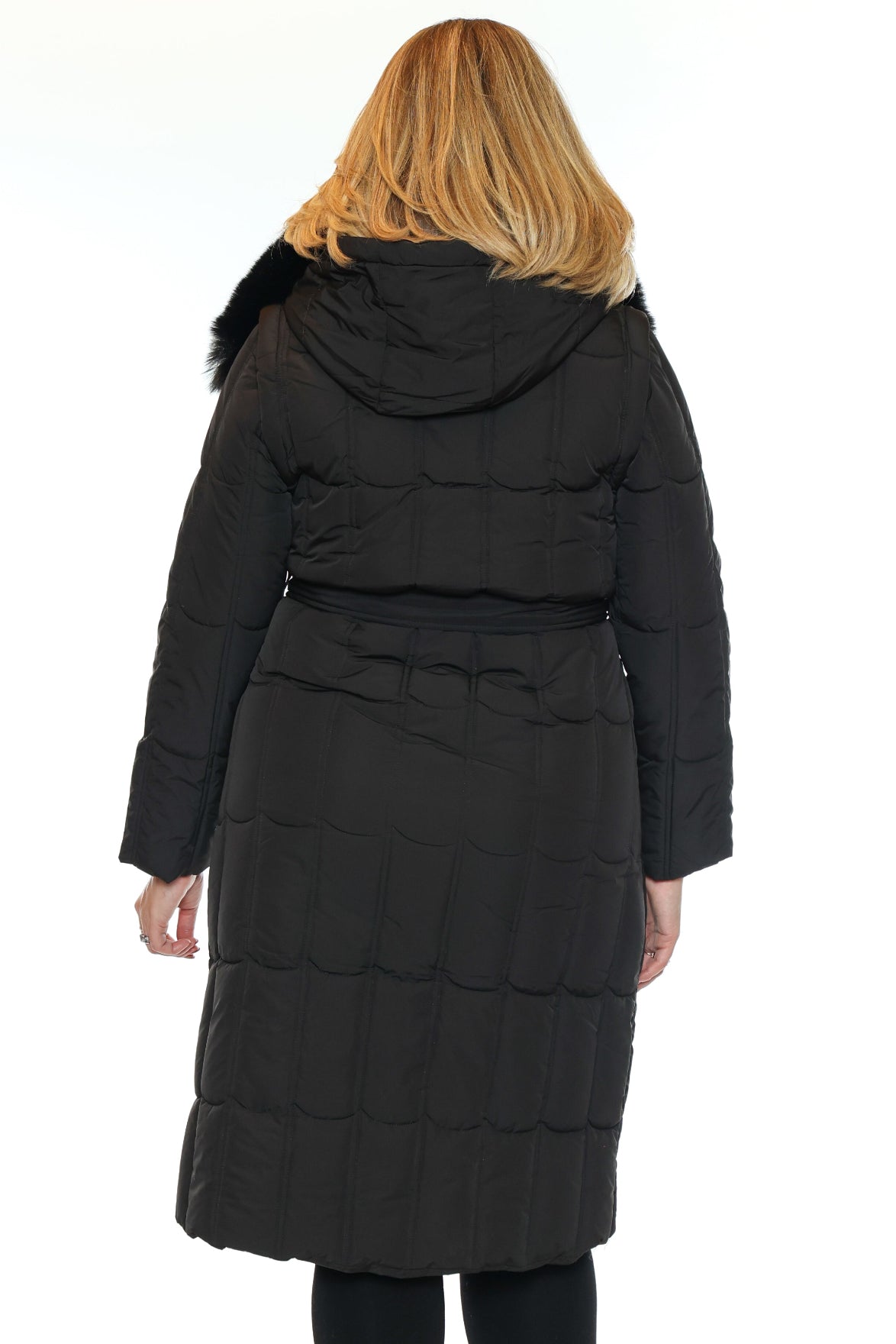 Faux Fur Trim Long Quilted Coat