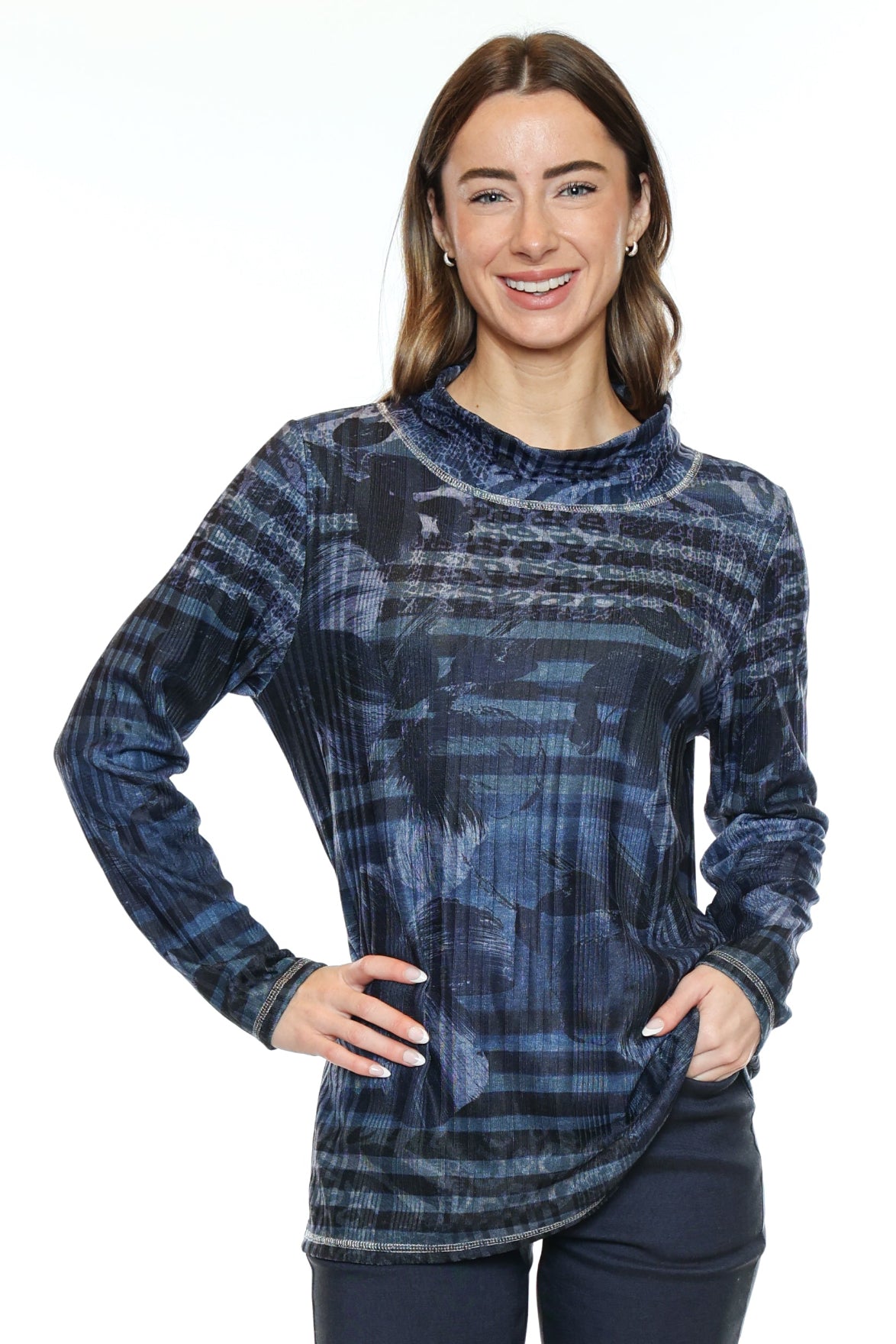 Printed Mock Neck Long Sleeve Top