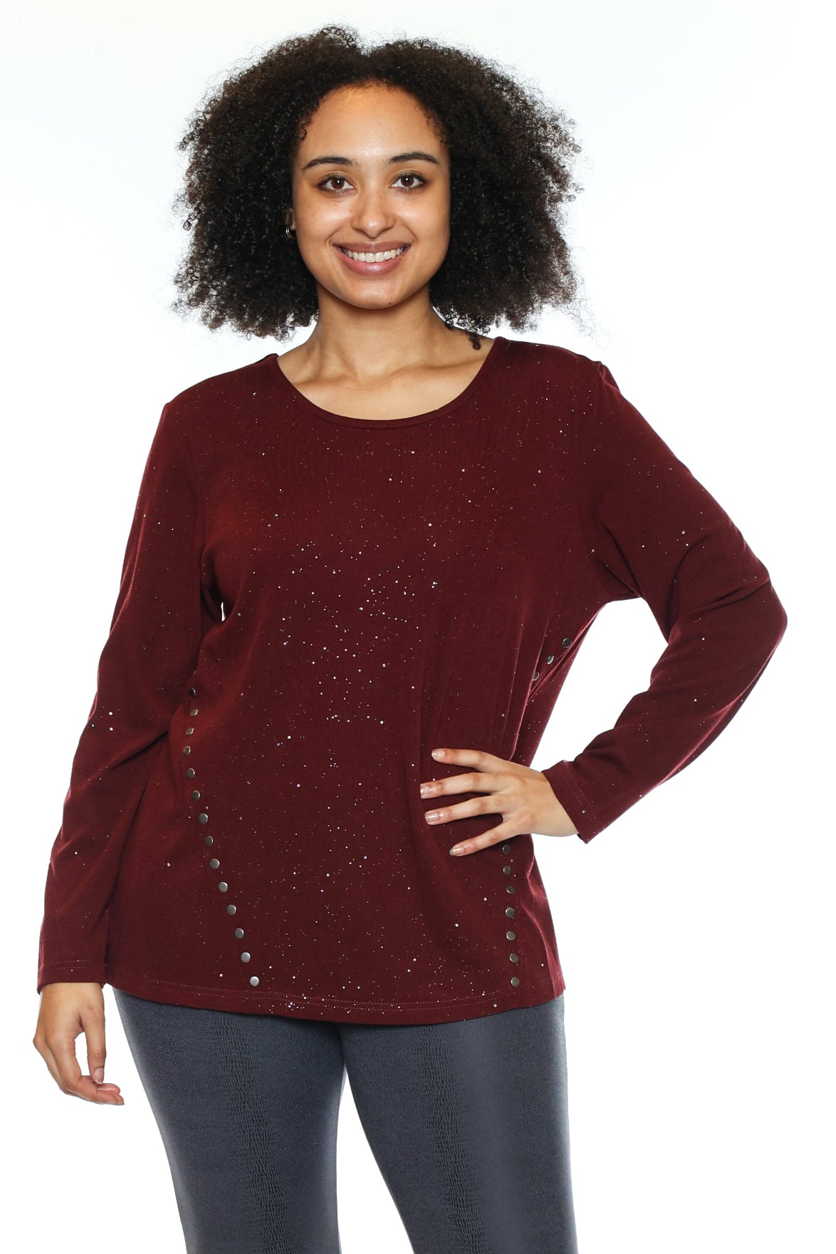 Sparkle Stud Detail Long Sleeve Top