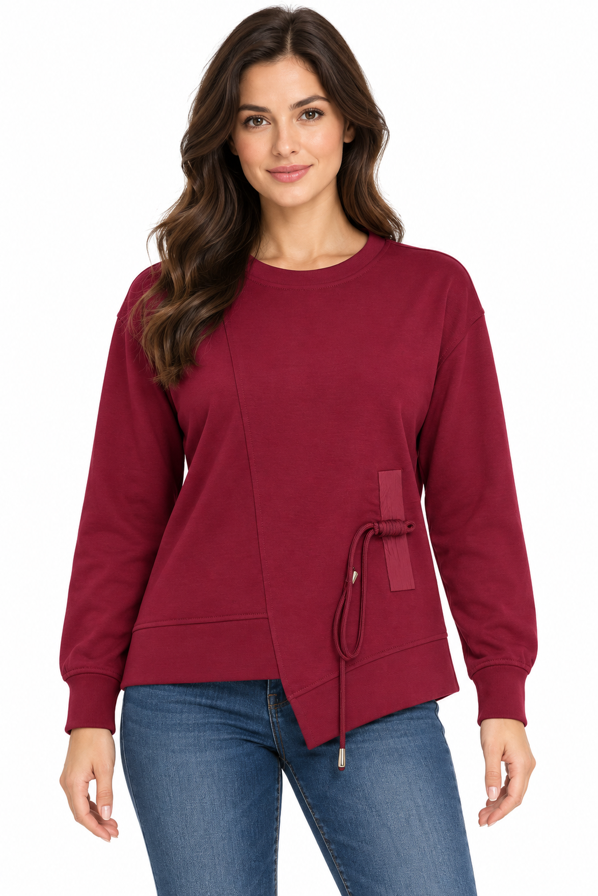 Asymmetrical Drawstring Detail Pullover