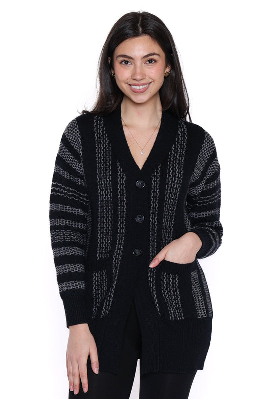 Striped Button-Front Cardigan