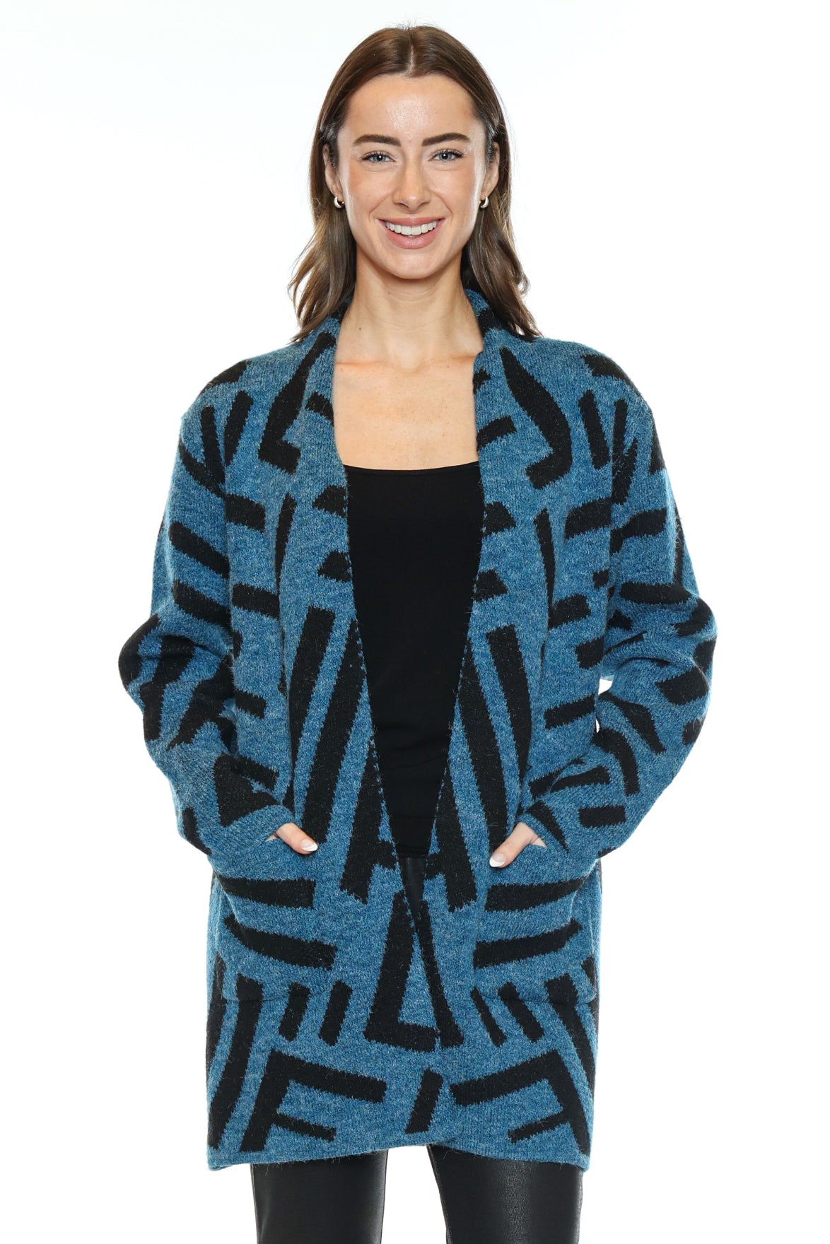 Abstract Print Open Front Cardigan