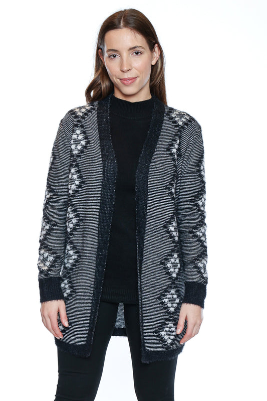Patterned Open-Front Cardigan