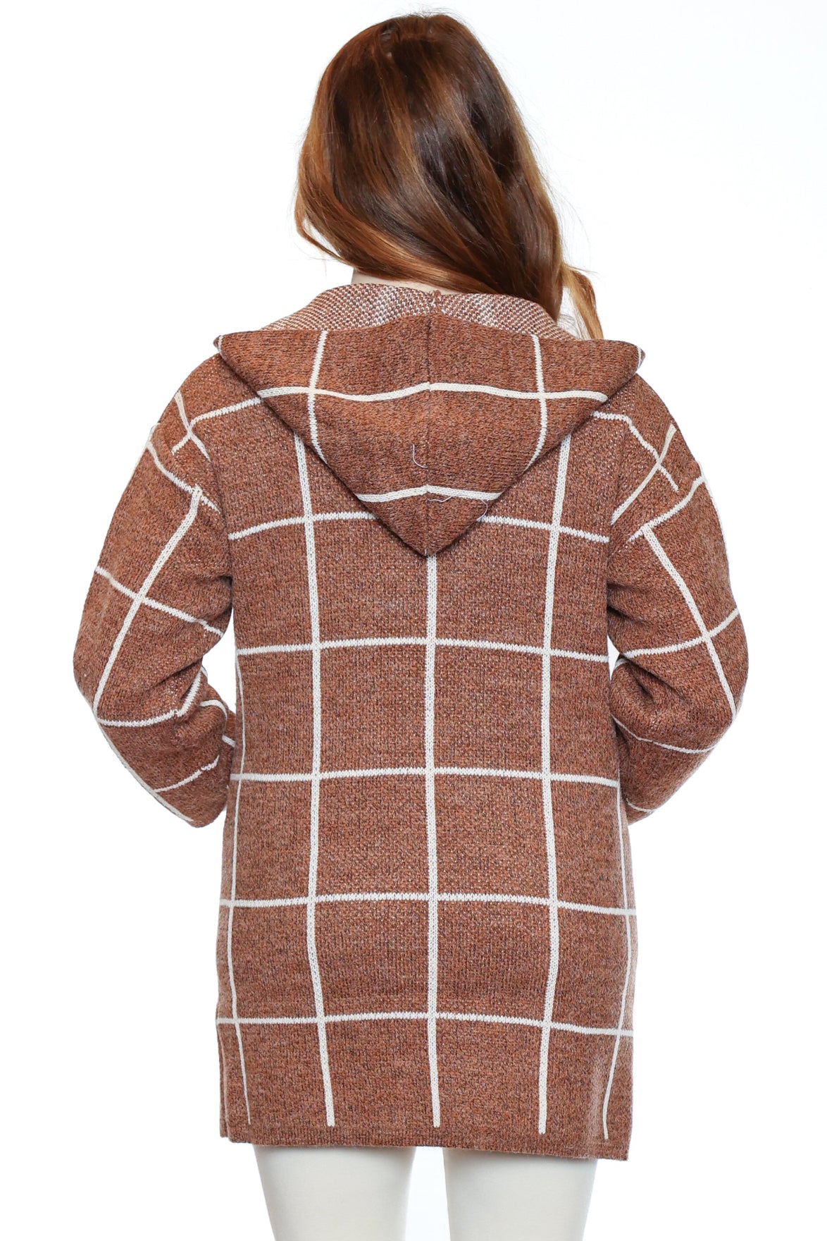Cozy Windowpane Hooded Cardigan