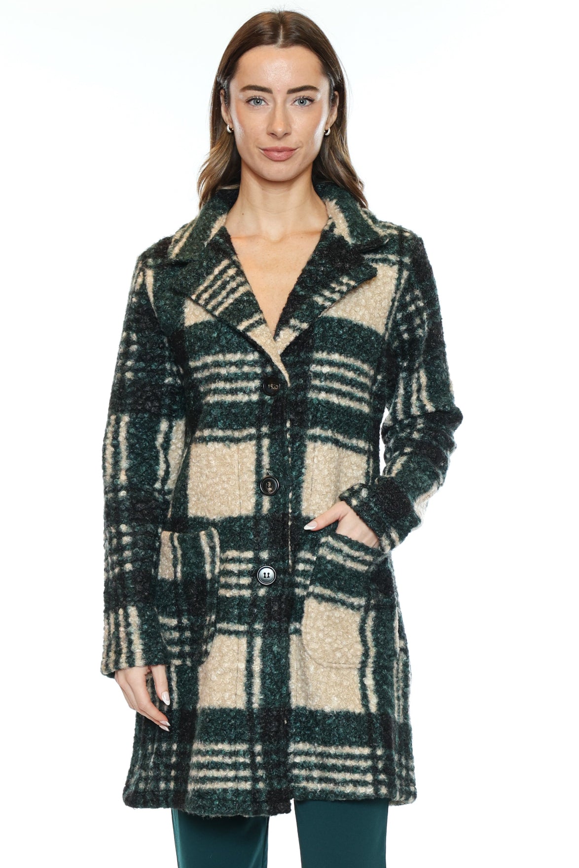 Plaid Button Front Coatigan