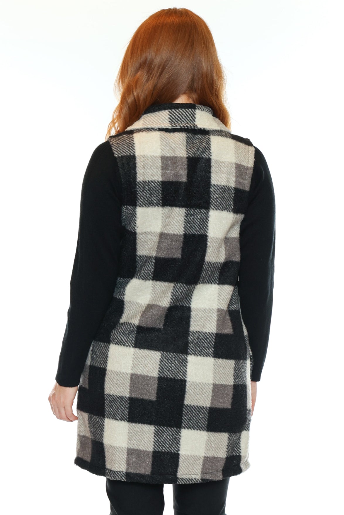 Plaid Button Front Long Vest