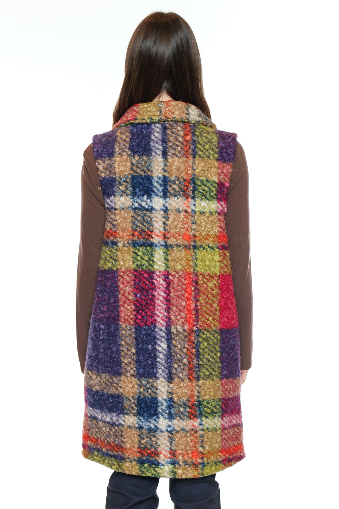 Plaid Button Front Long Vest