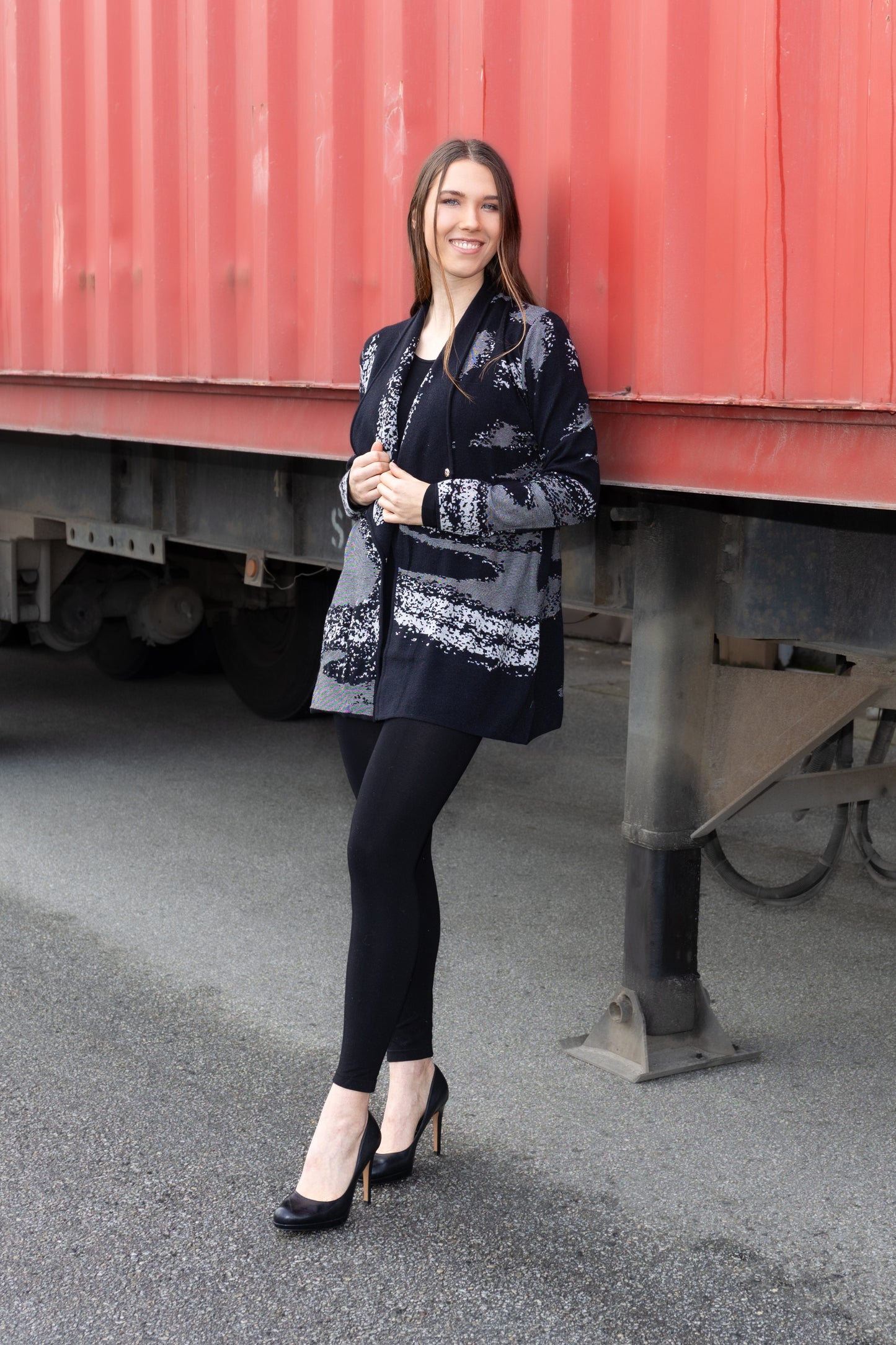 Abstract Print Knit Cardigan
