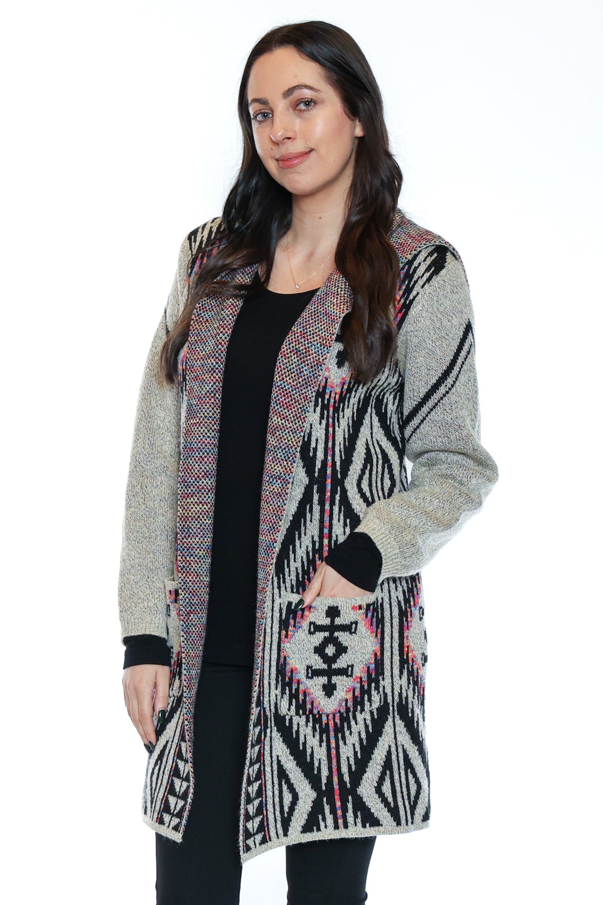 Southwestern Hooded Knit Cardigan at