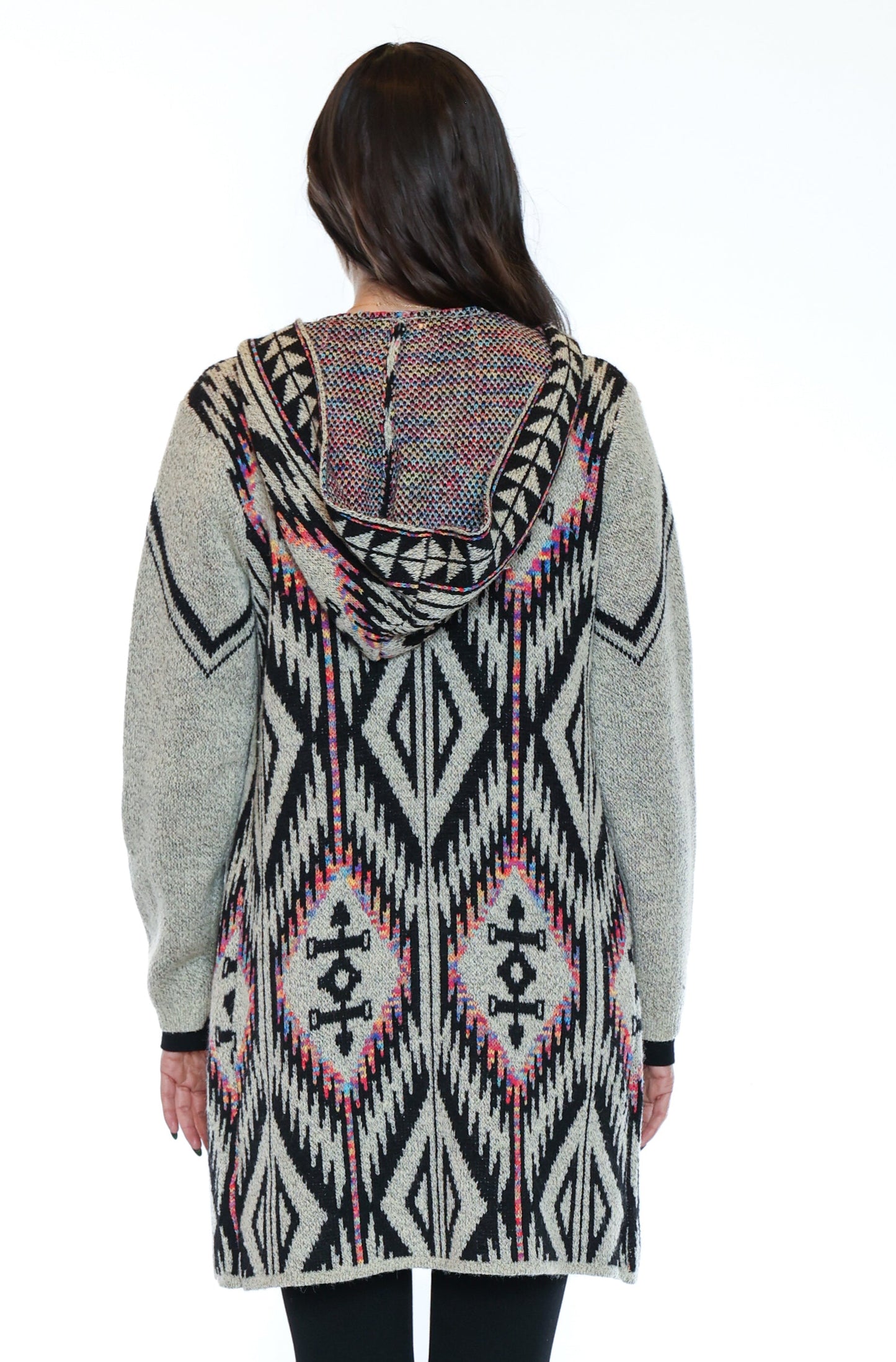 Southwestern Hooded Knit Cardigan at