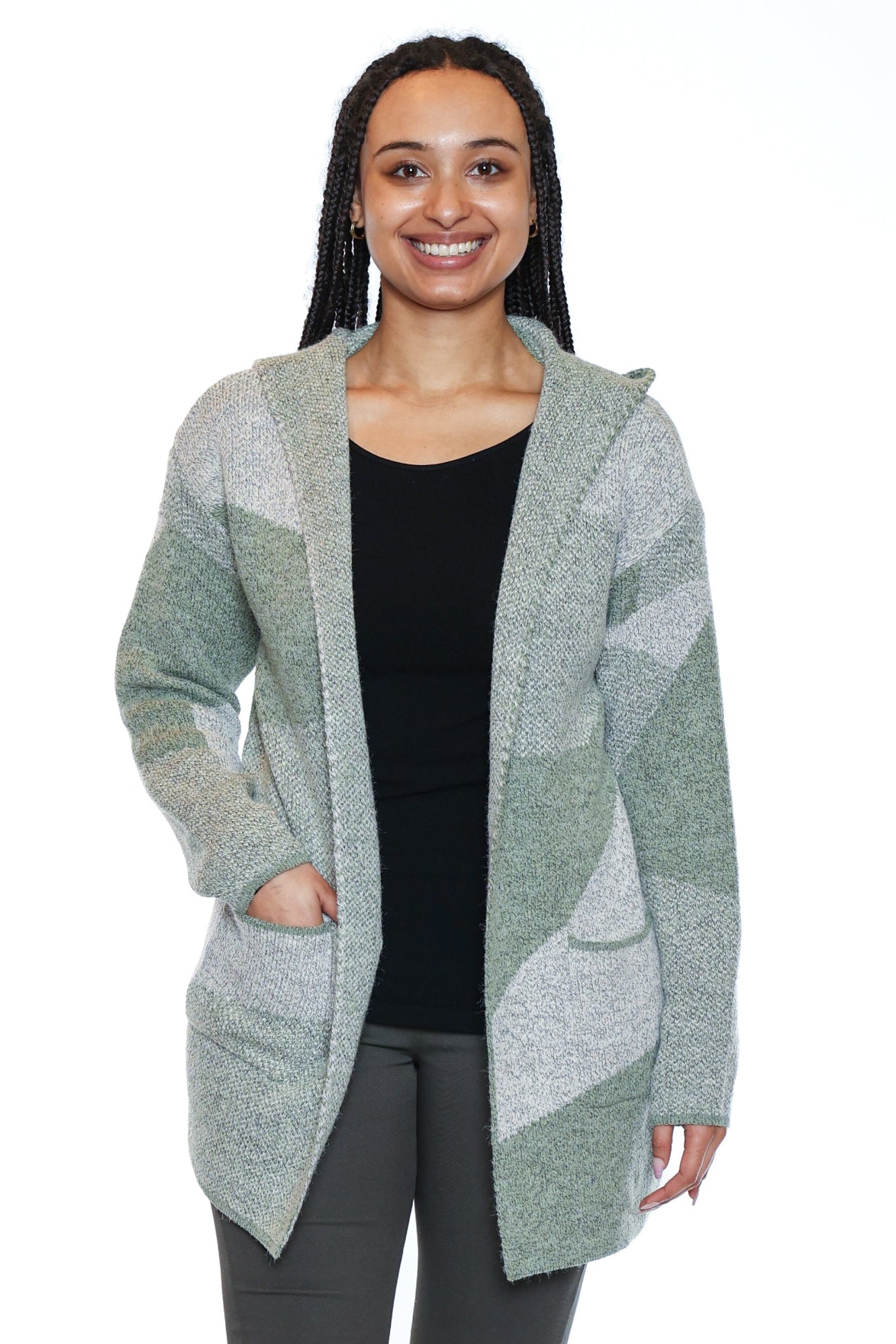 Cozy Geometric Hooded Knit Cardigan