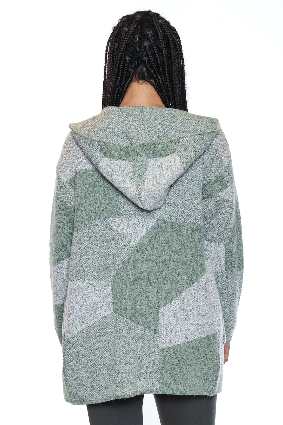 Cozy Geometric Hooded Knit Cardigan